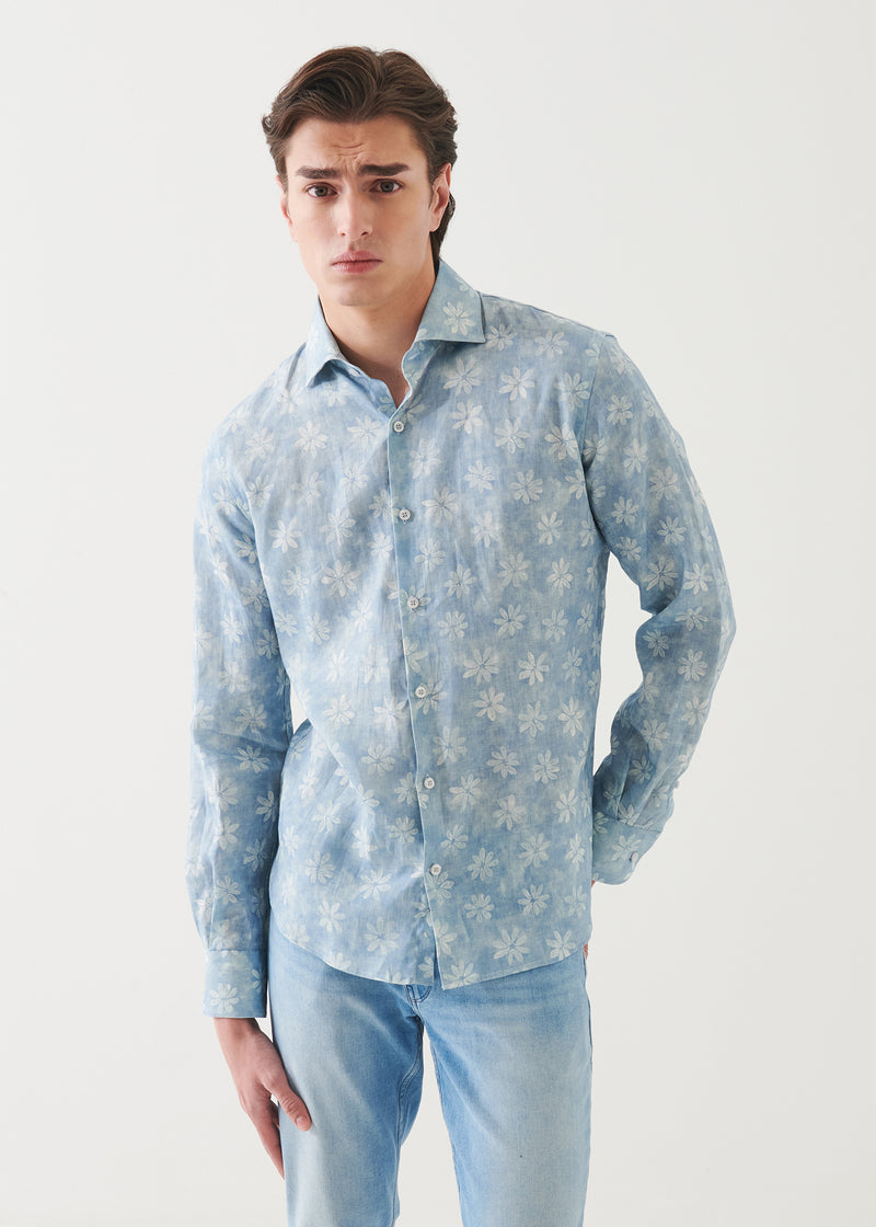 Floral Print Linen Spread Collar Shirt