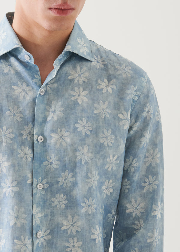 Floral Print Linen Spread Collar Shirt