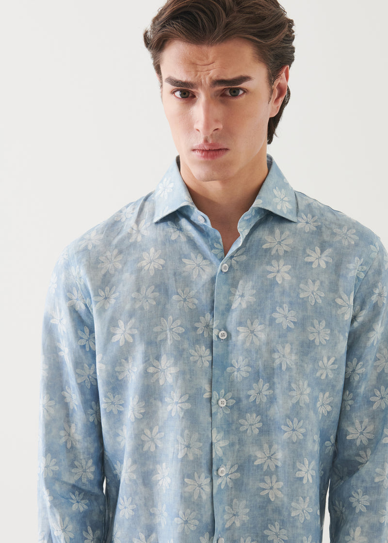 Floral Print Linen Spread Collar Shirt