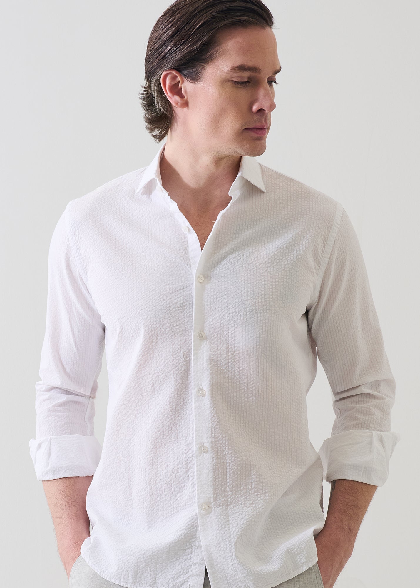 Seersucker Cotton Stretch Shirt - PATRICK ASSARAF