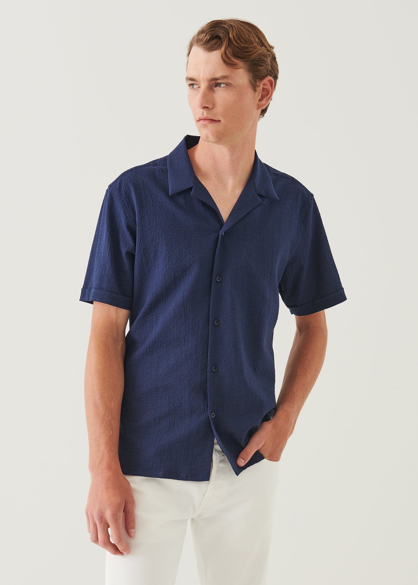 Cotton Stretch Camp Collar Shirt