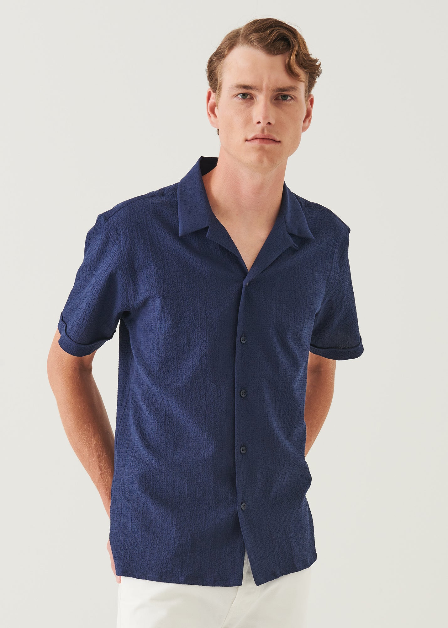 Cotton Stretch Camp Collar Shirt