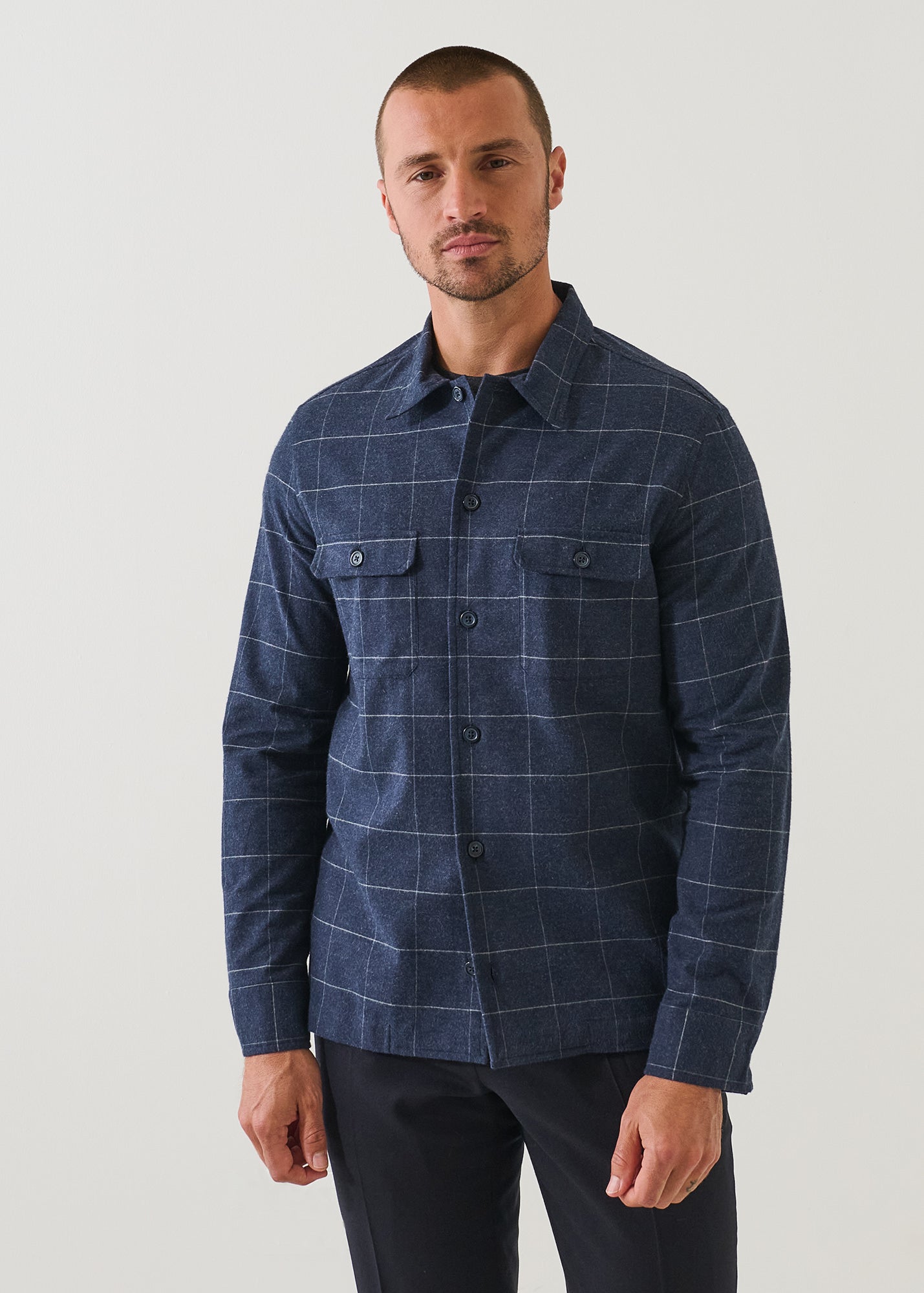 Wool Windowpane Utility Overshirt