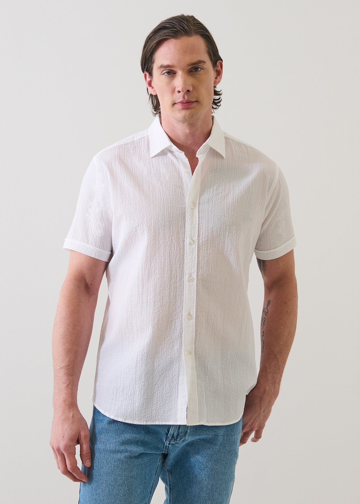 Seersucker Cotton Stretch Shirt - PATRICK ASSARAF