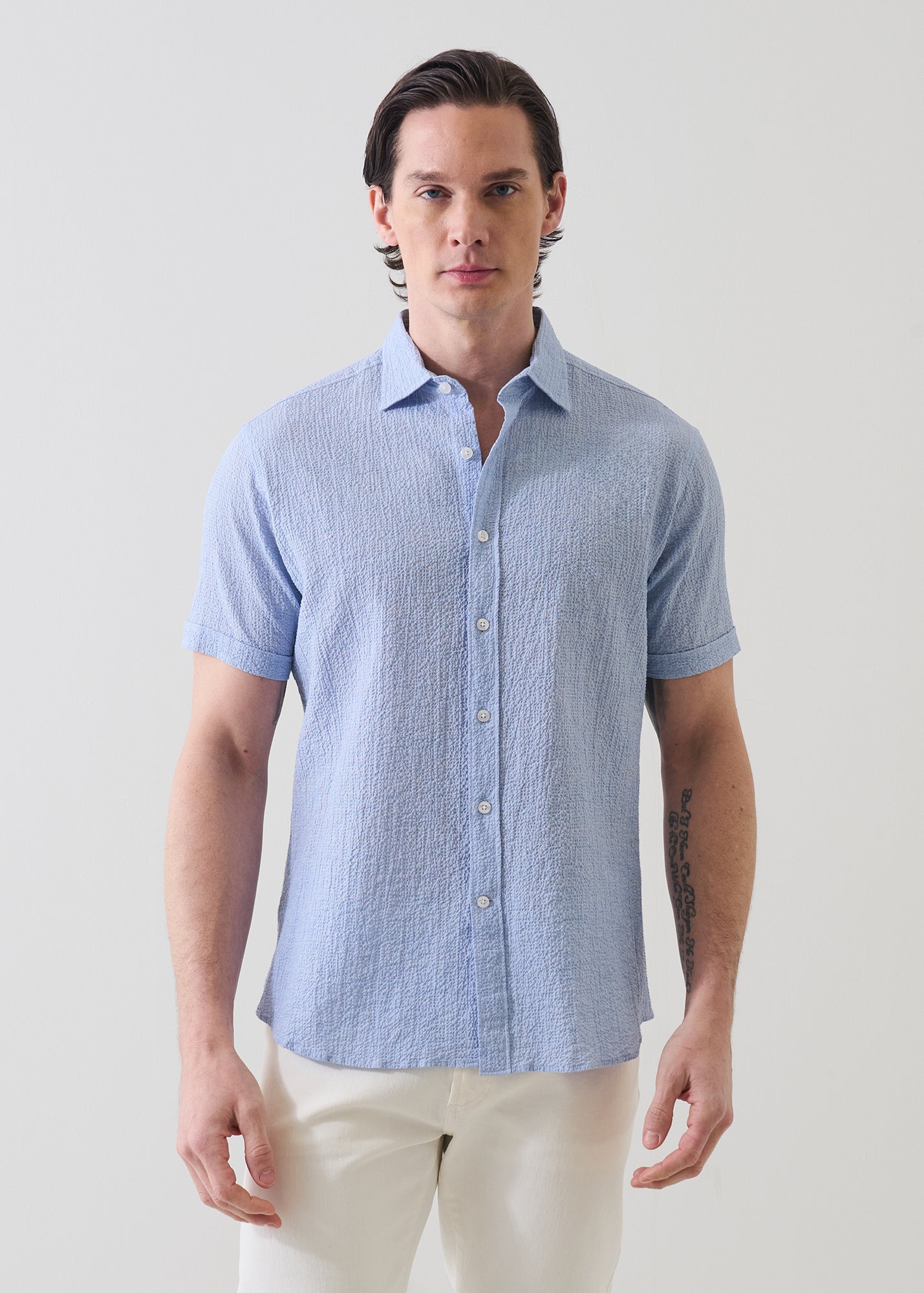 Seersucker Cotton Stretch Shirt - PATRICK ASSARAF