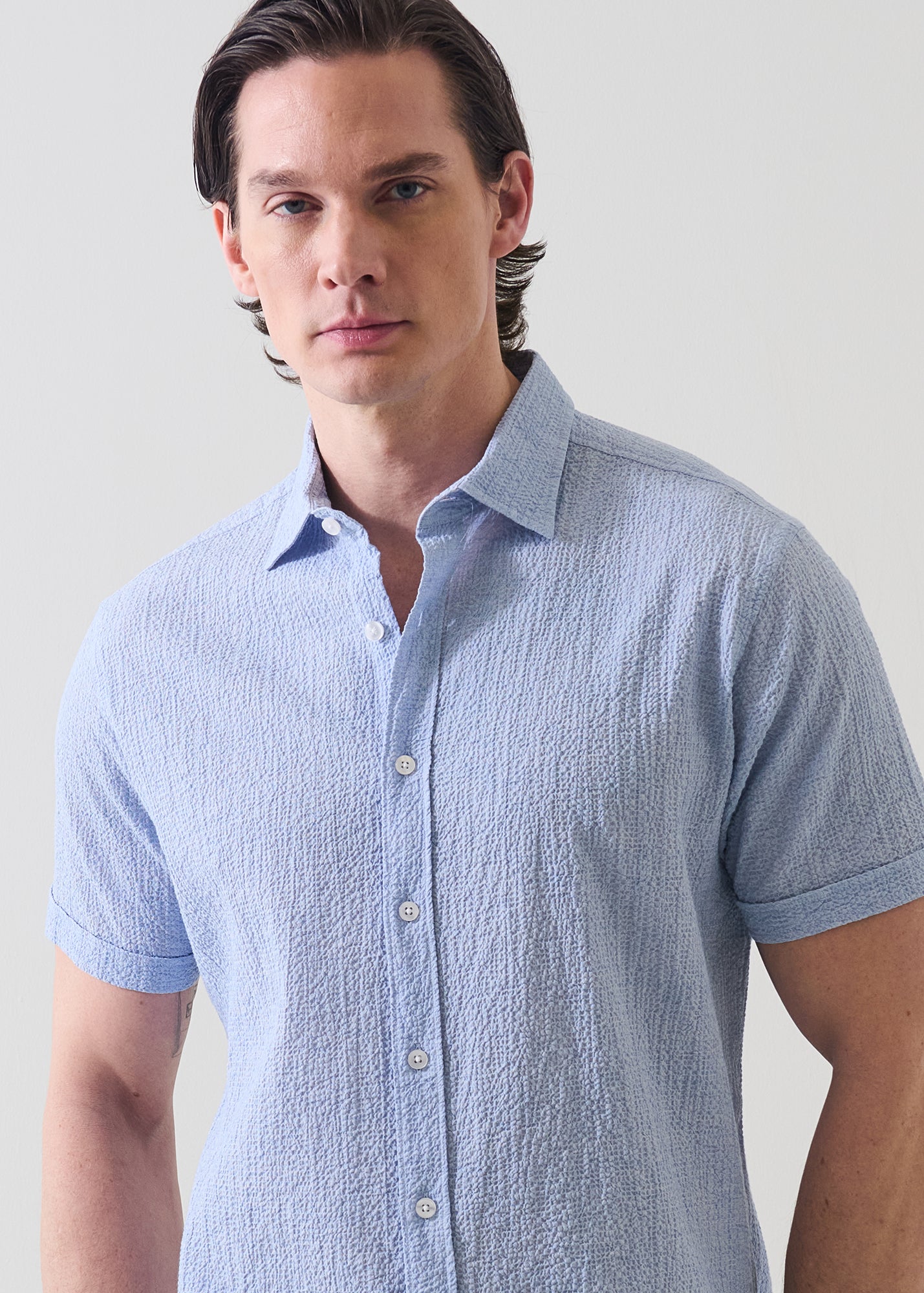 Seersucker Cotton Stretch Shirt - PATRICK ASSARAF