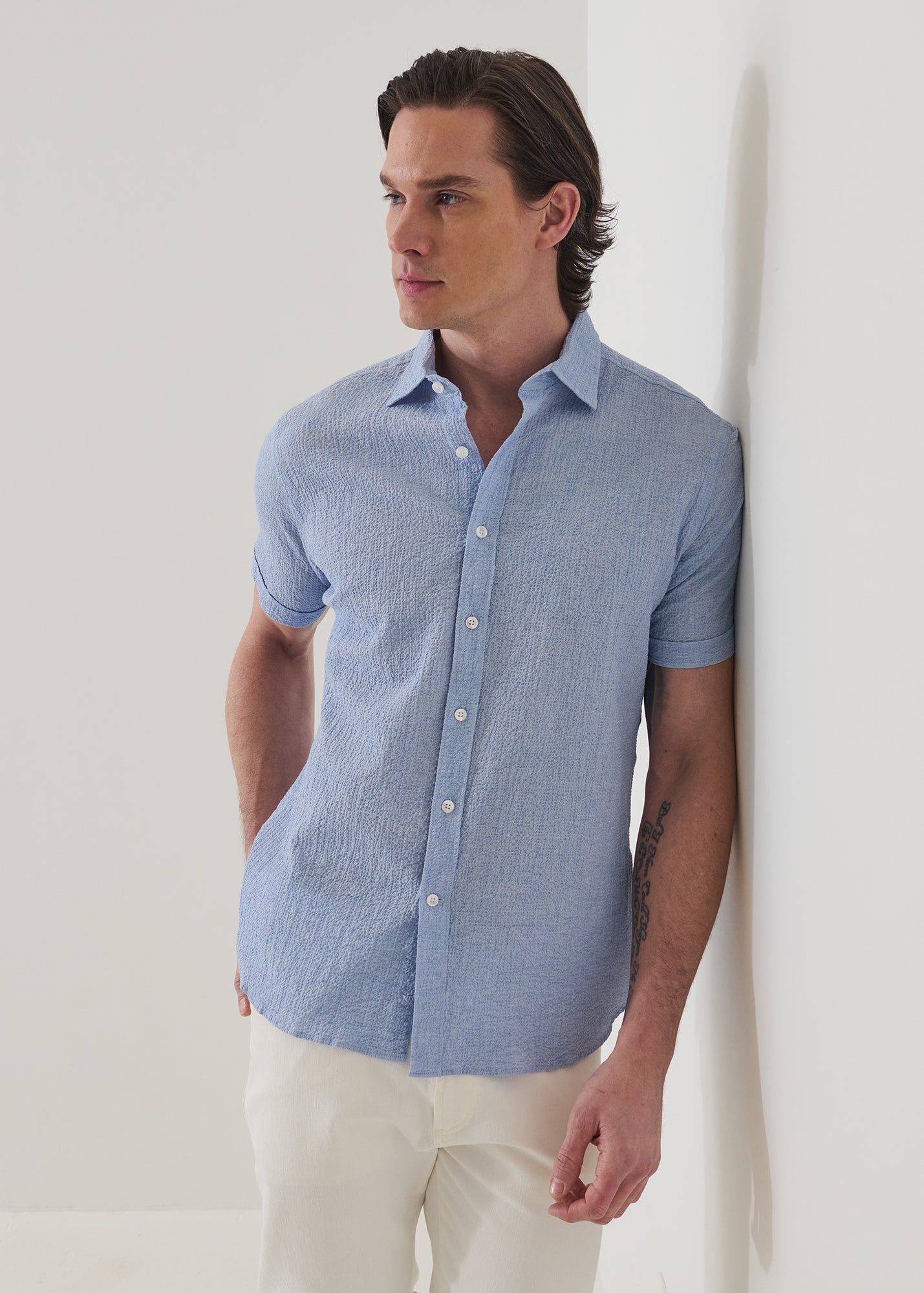 Seersucker Cotton Stretch Shirt - PATRICK ASSARAF