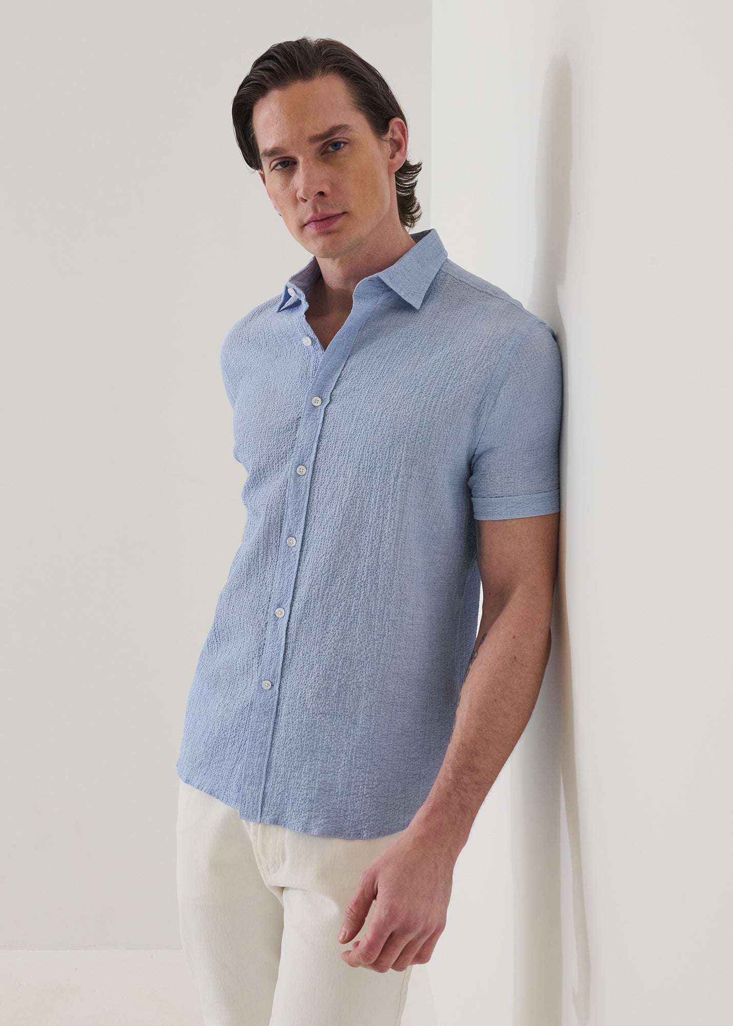Seersucker Cotton Stretch Shirt - PATRICK ASSARAF