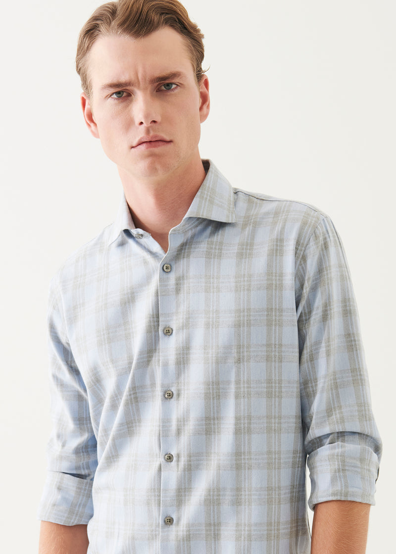 Cotton Blend Plaid Button Up Shirt