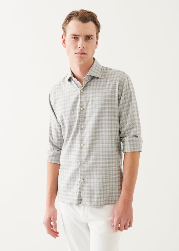 COTTON BLEND PLAID BUTTON UP SHIRT