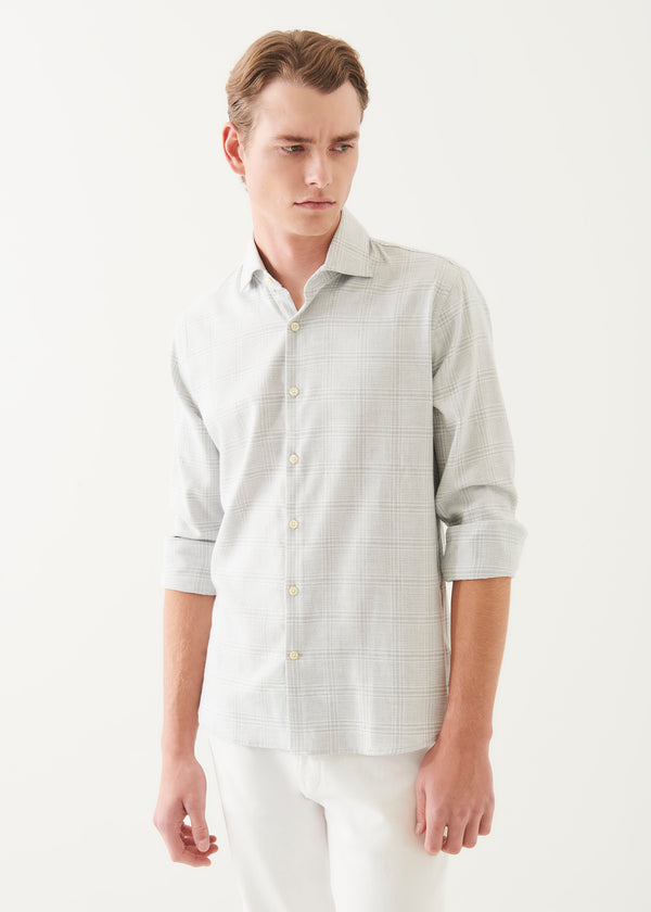 COTTON BLEND PLAID BUTTON UP SHIRT