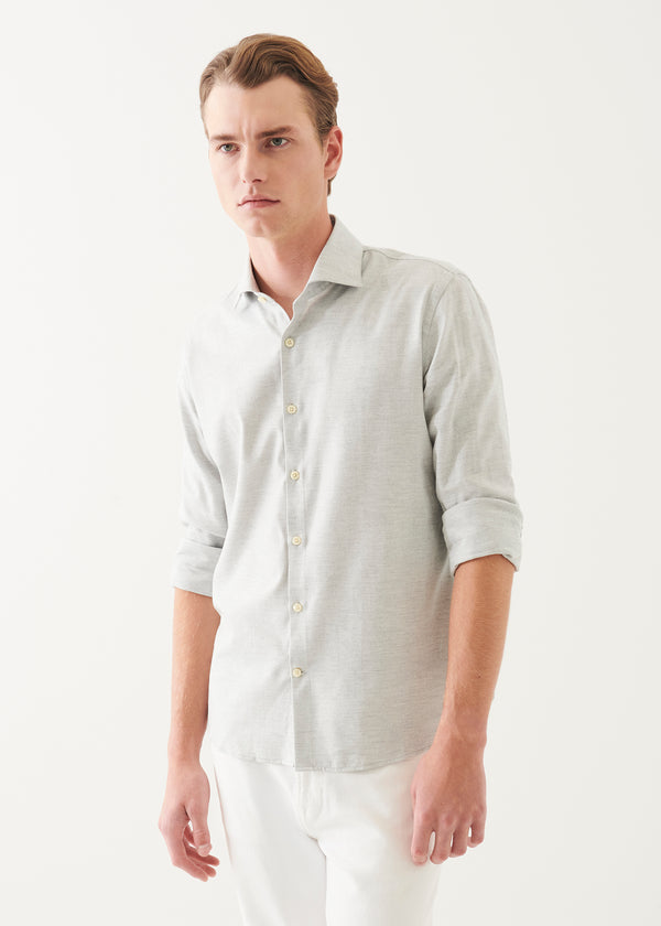 Cotton Blend Melange Button Up Shirt