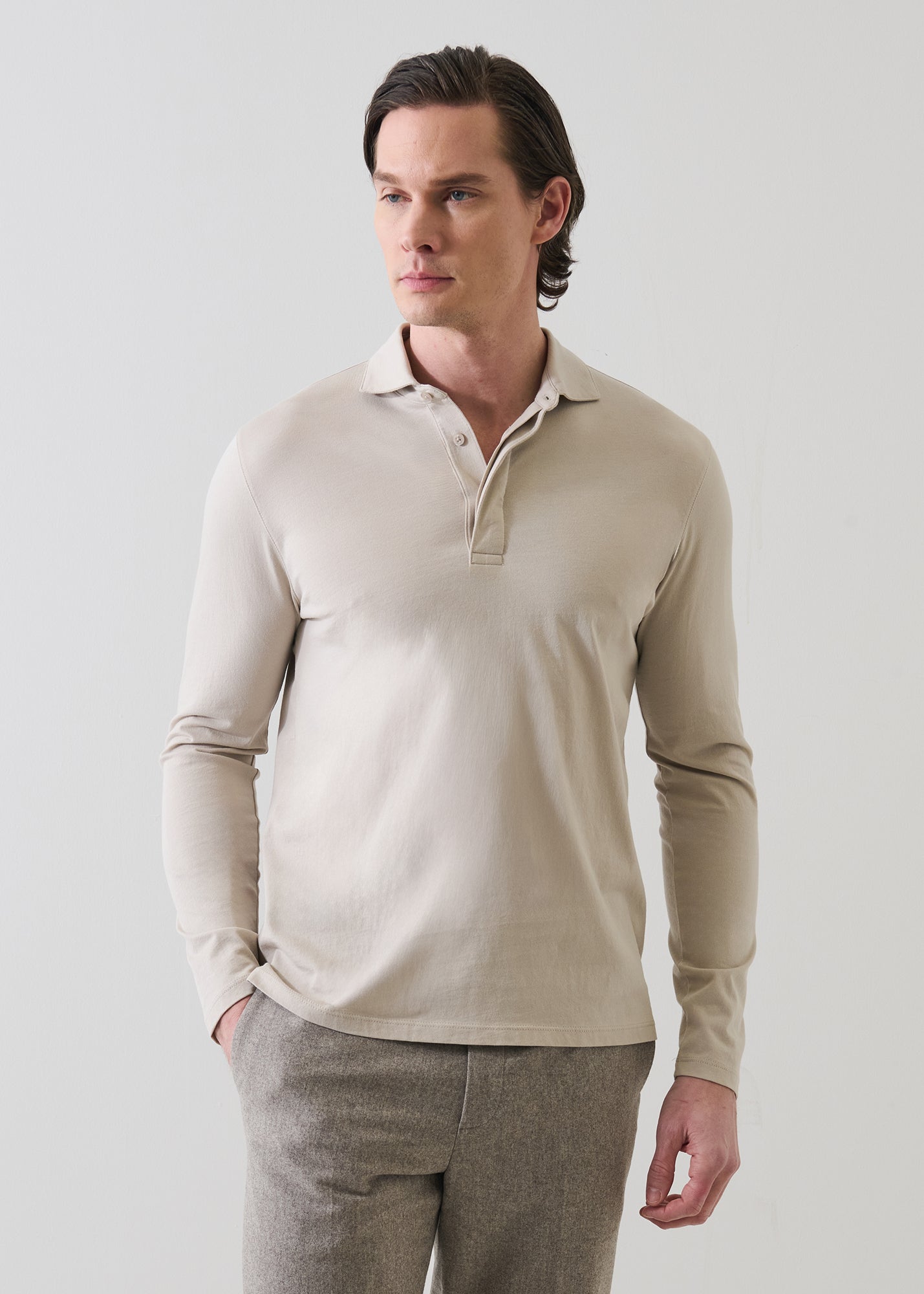 Organic Pima Cotton Long Sleeve Polo - PATRICK ASSARAF