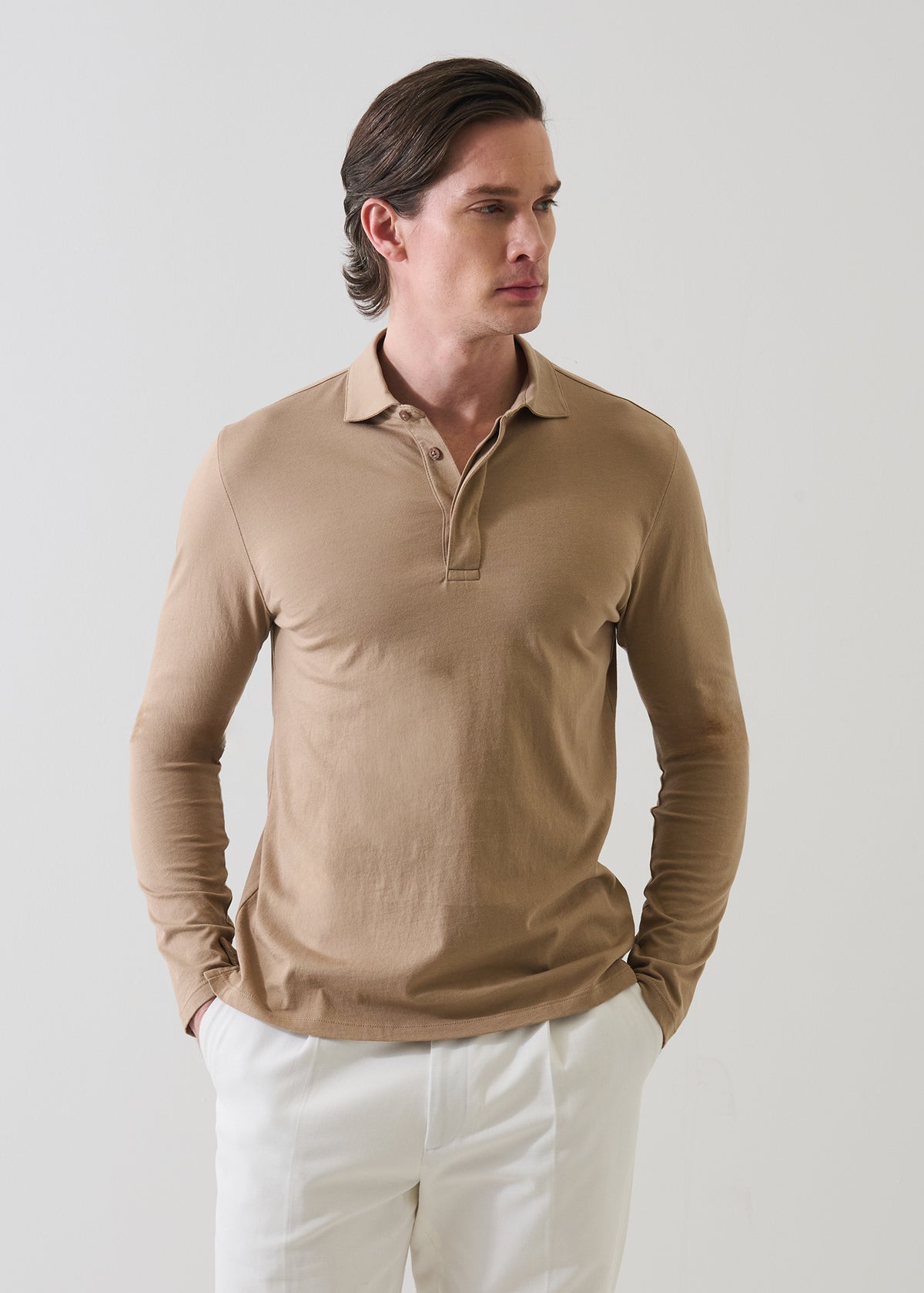 Organic Pima Cotton Long Sleeve Polo - PATRICK ASSARAF