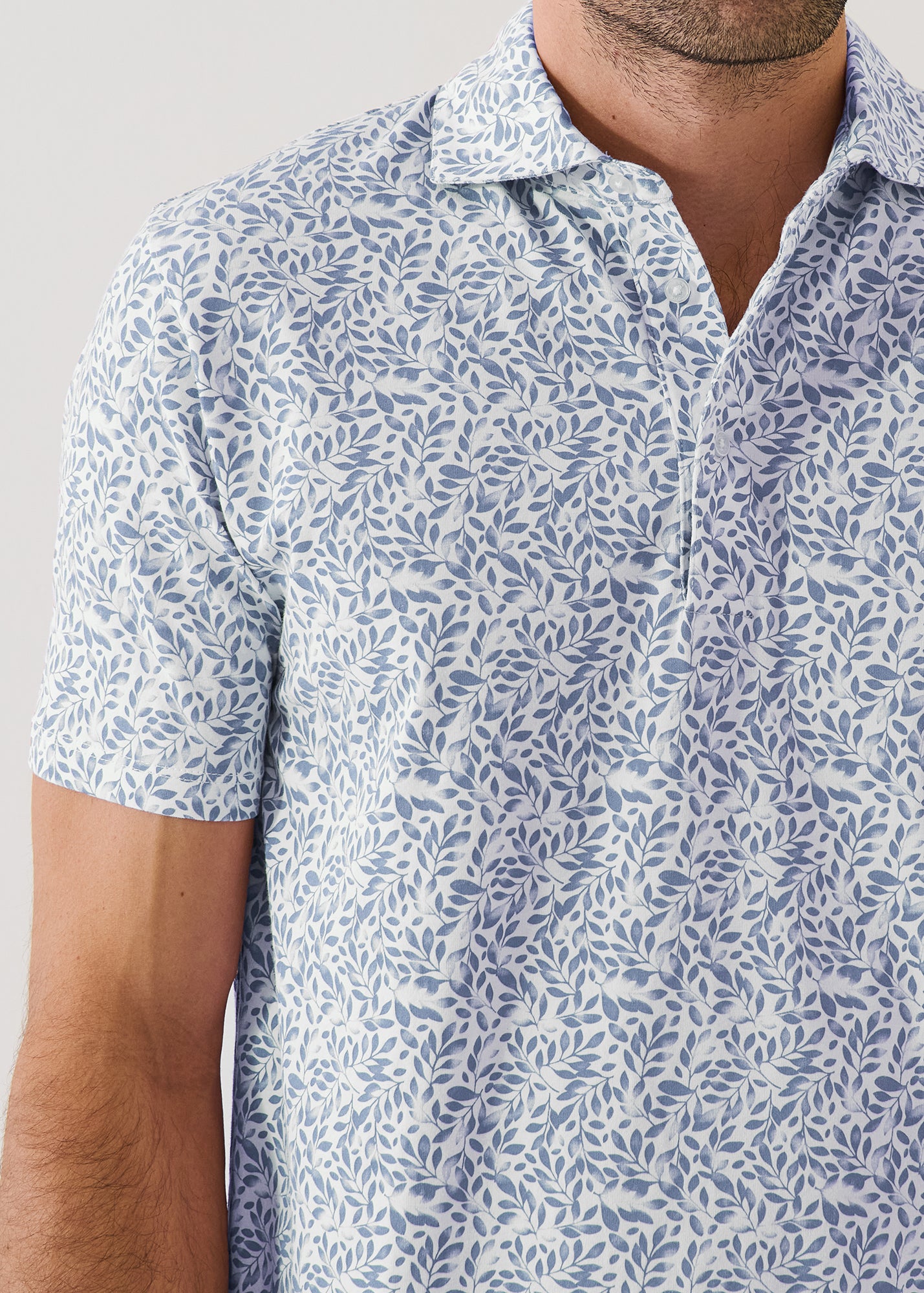 Pima Cotton Stretch Mini Leaf Print Polo - PATRICK ASSARAF