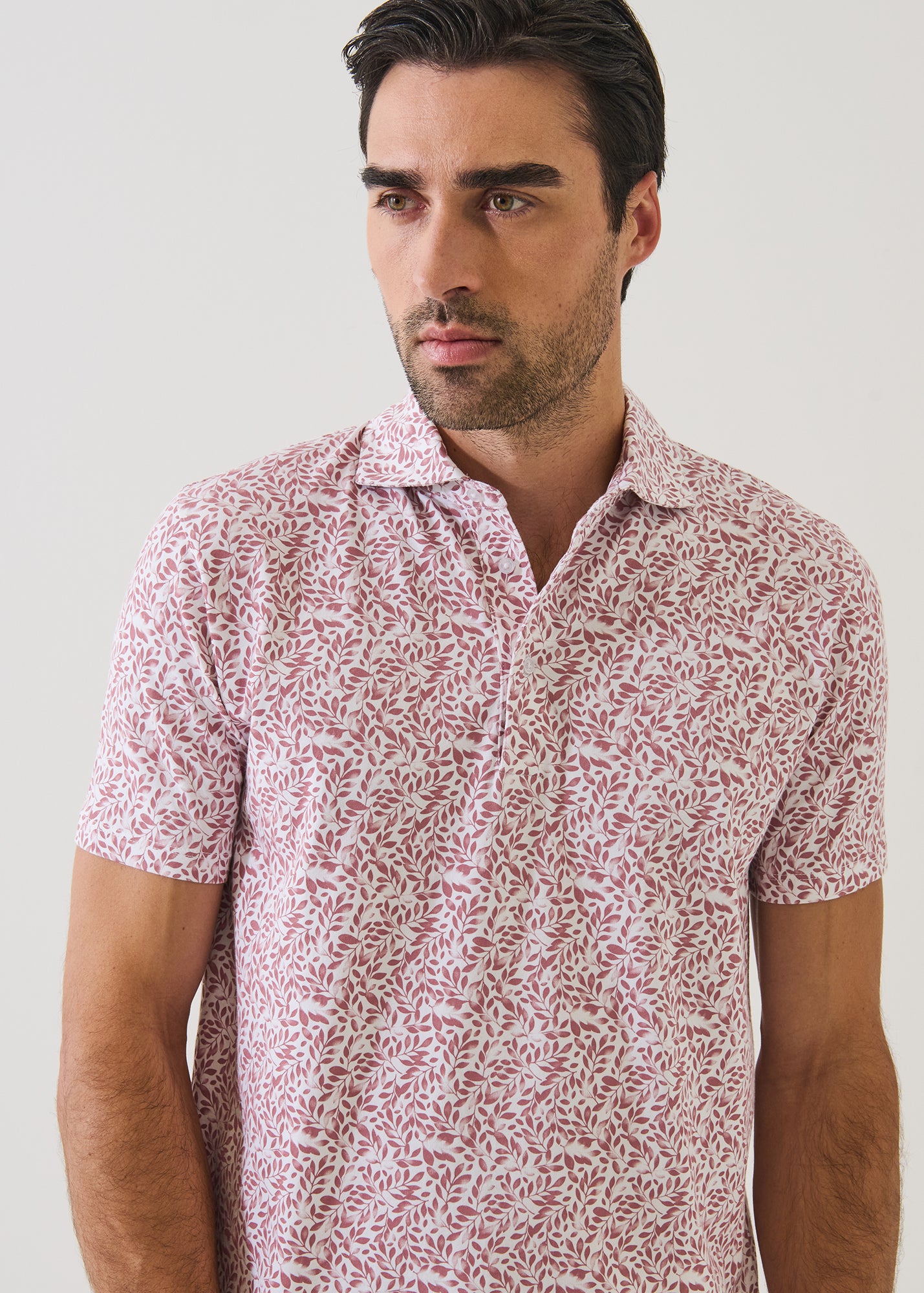 Pima Cotton Stretch Mini Leaf Print Polo - PATRICK ASSARAF