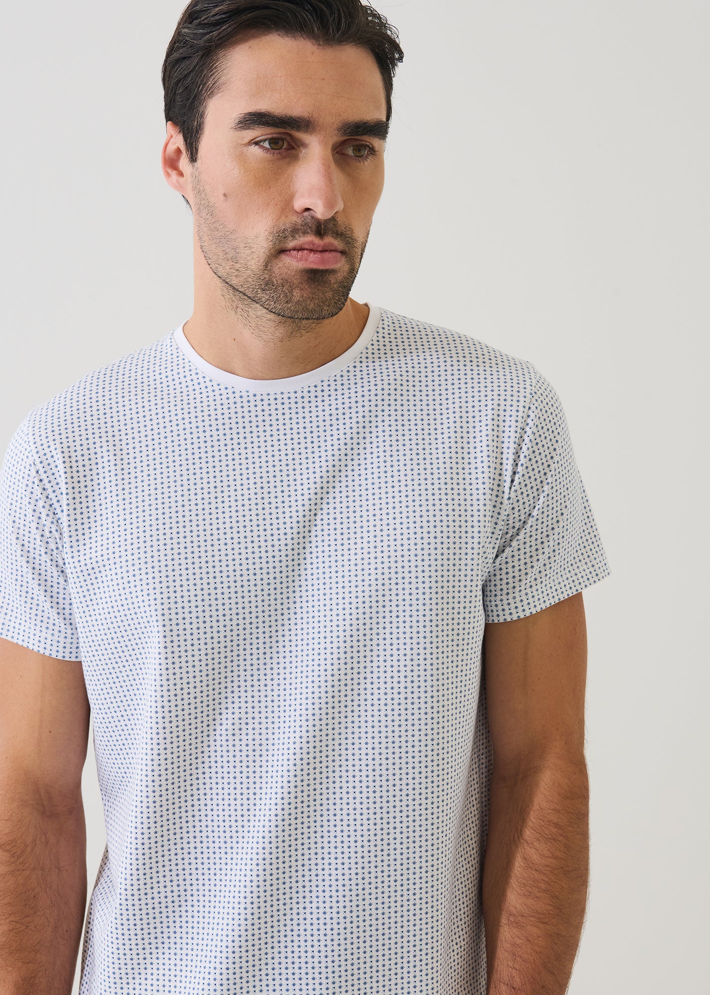 Pima Cotton Stretch Micro Print Crewneck