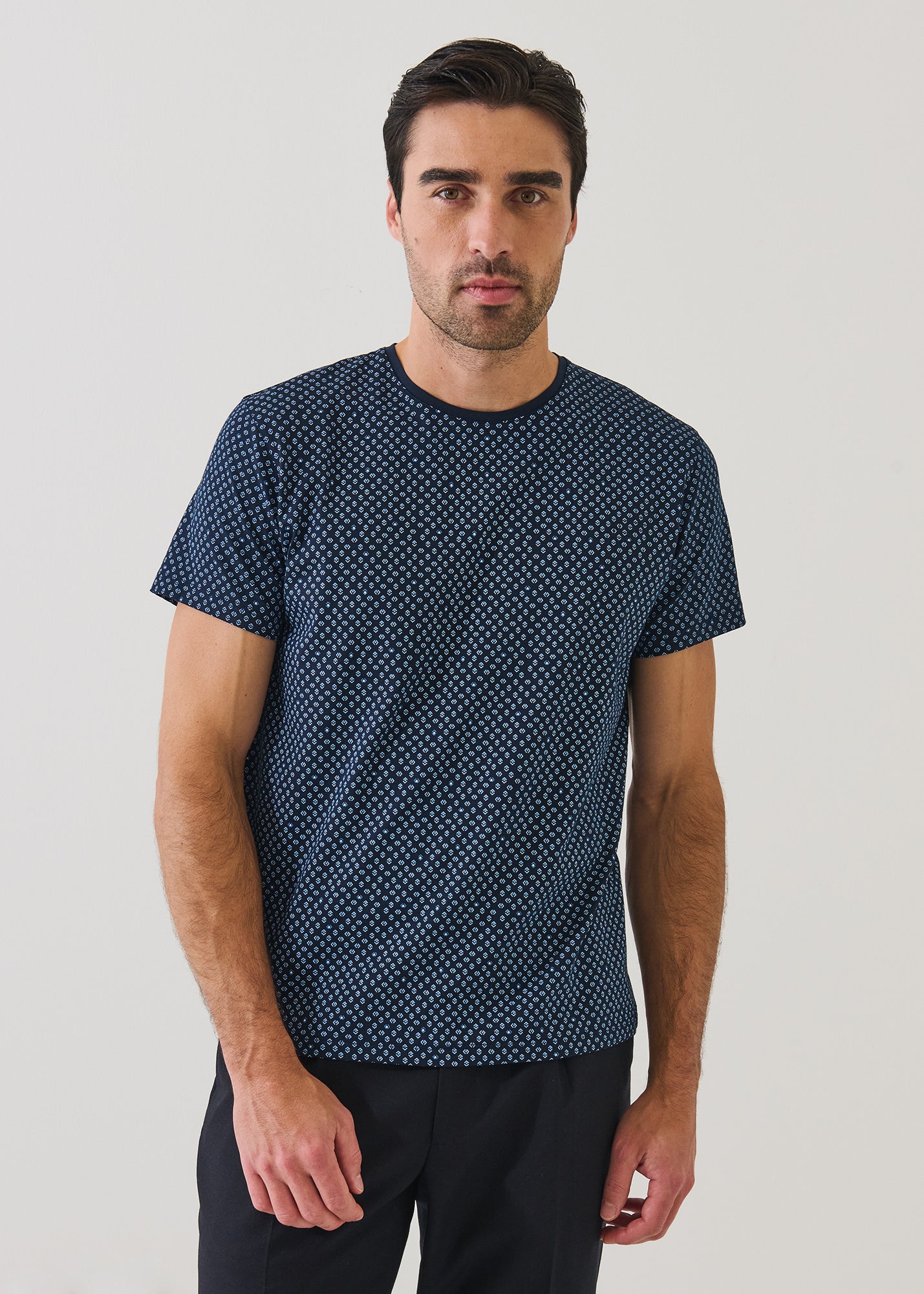 Pima Cotton Stretch Micro Medallion Print Crewneck