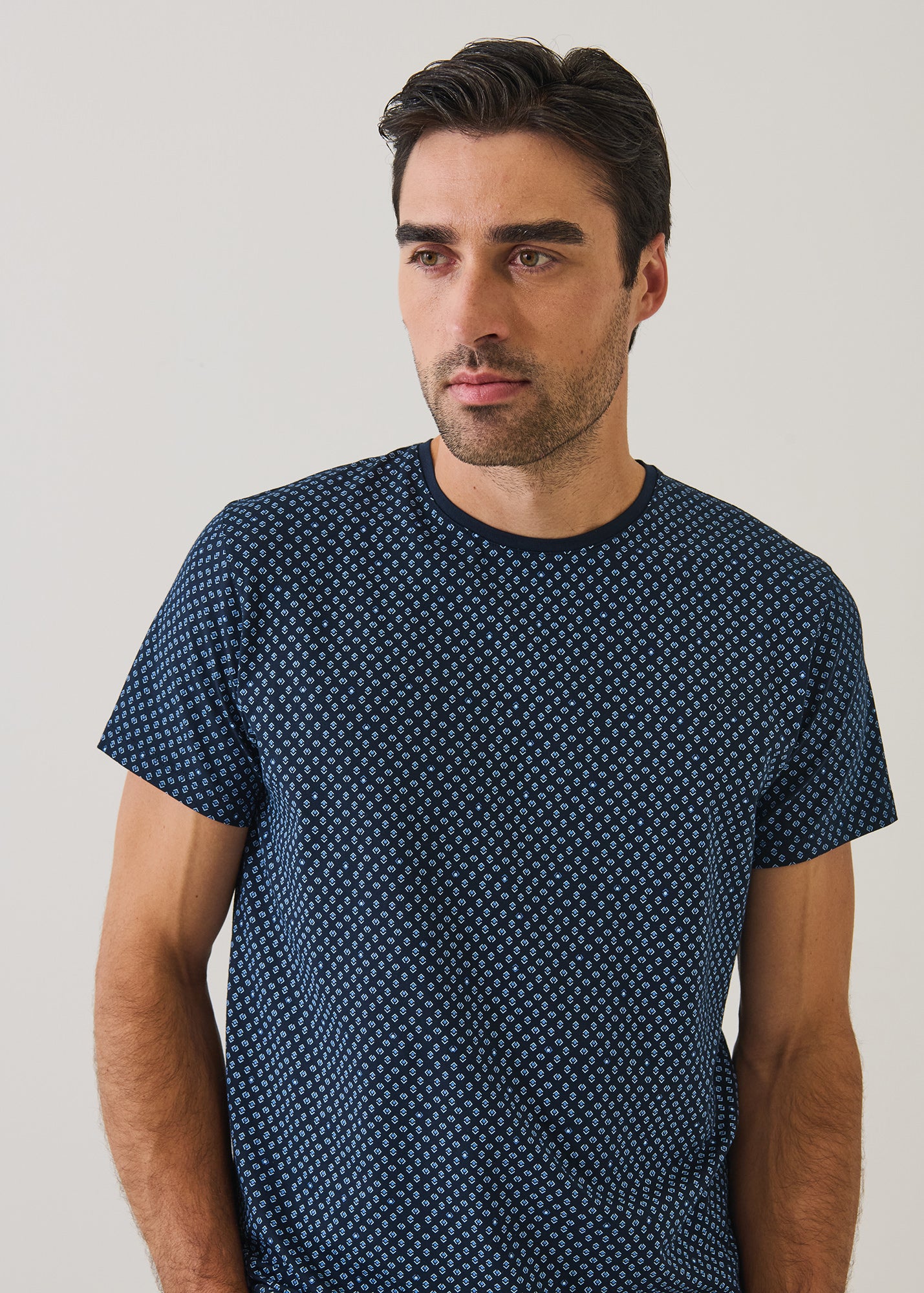 Pima Cotton Stretch Micro Medallion Print Crewneck