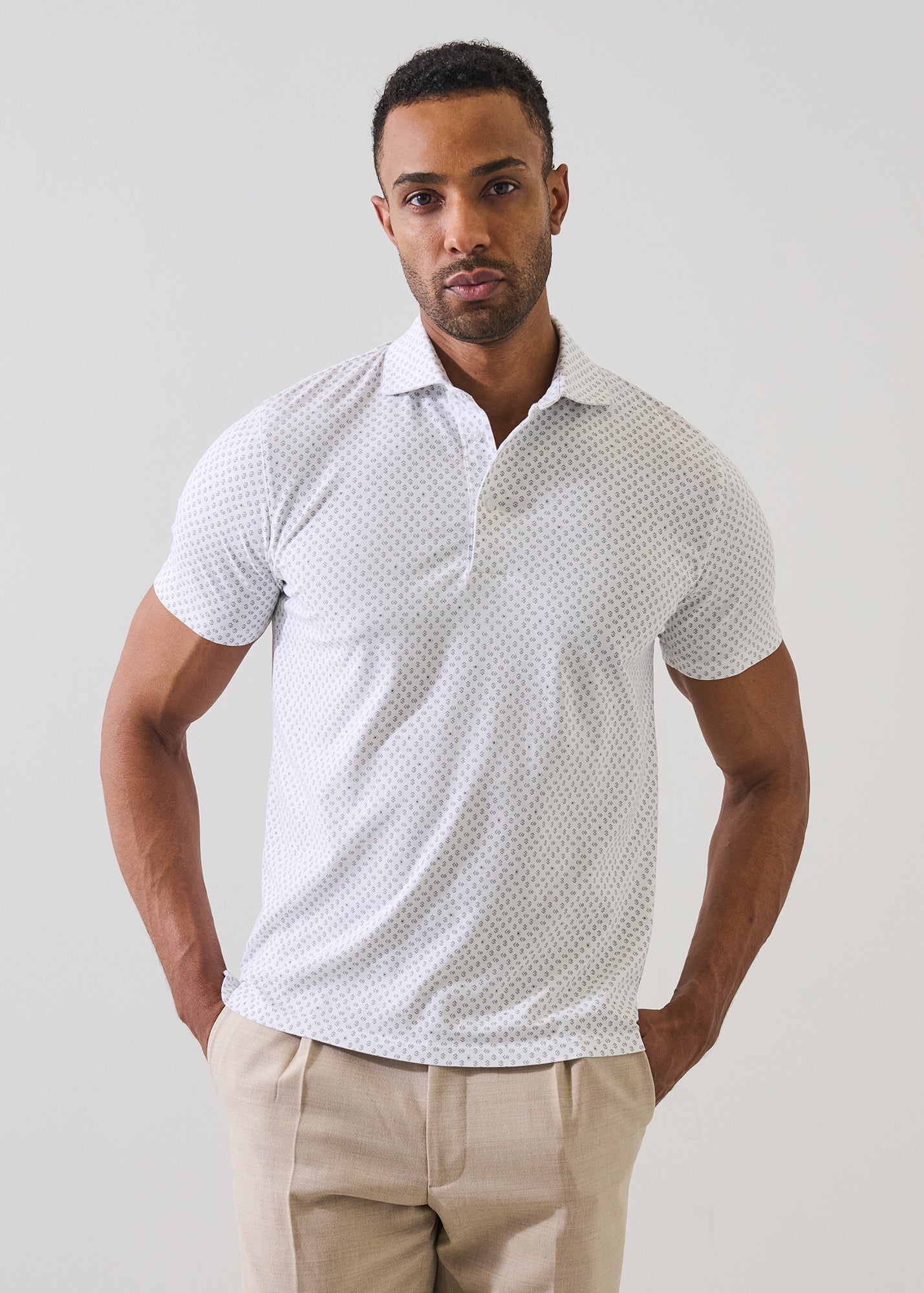 Pima Cotton Stretch Neat Print Polo - PATRICK ASSARAF