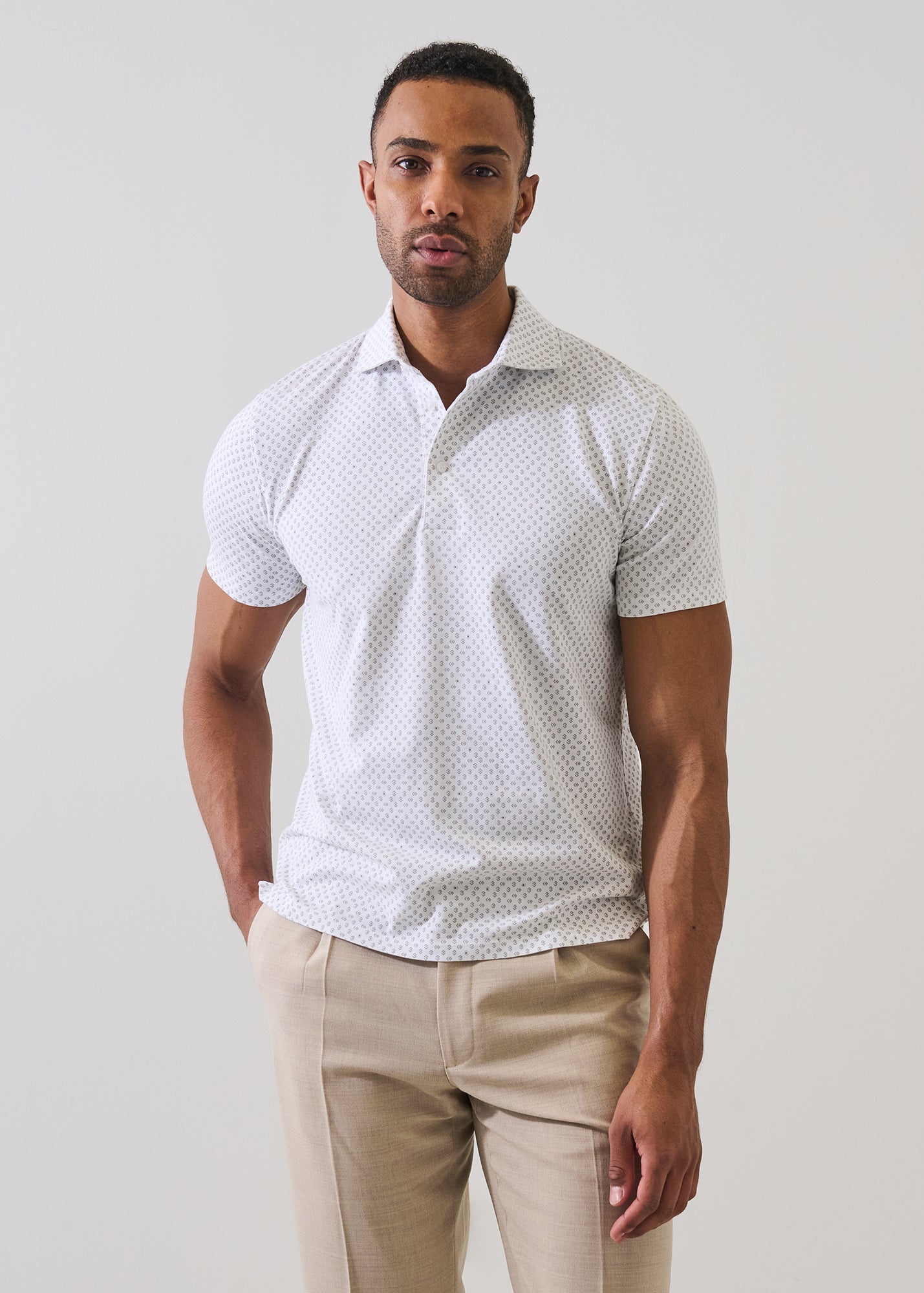 Pima Cotton Stretch Neat Print Polo - PATRICK ASSARAF