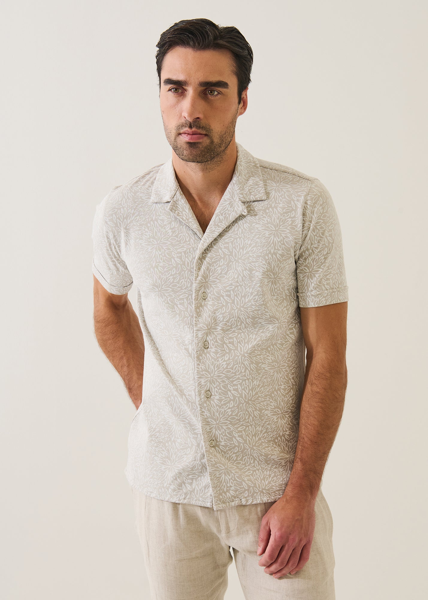 Pima Cotton Stretch Tropical Print Camp Collar Shirt - PATRICK ASSARAF