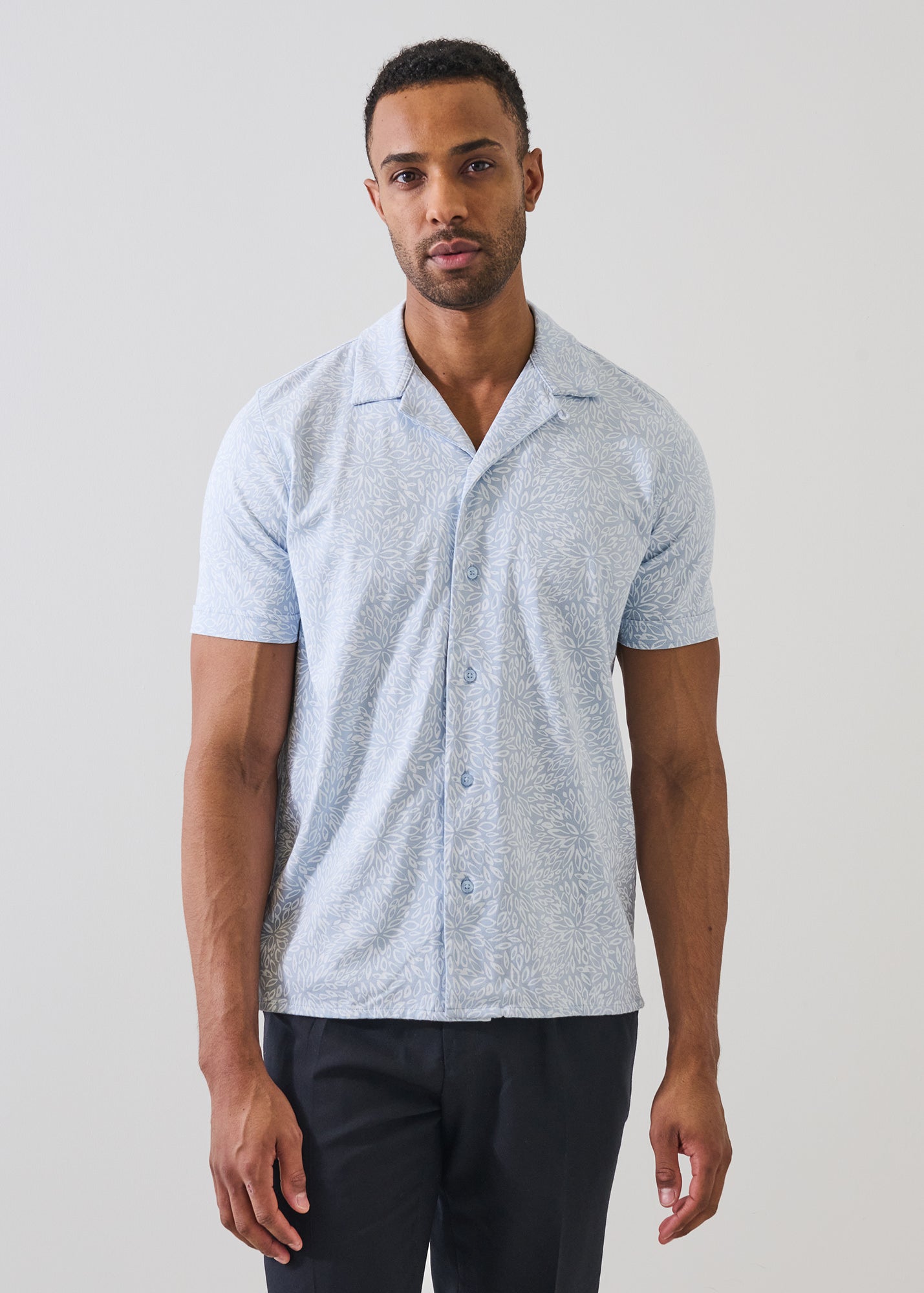 Pima Cotton Stretch Tropical Print Camp Collar Shirt - PATRICK ASSARAF