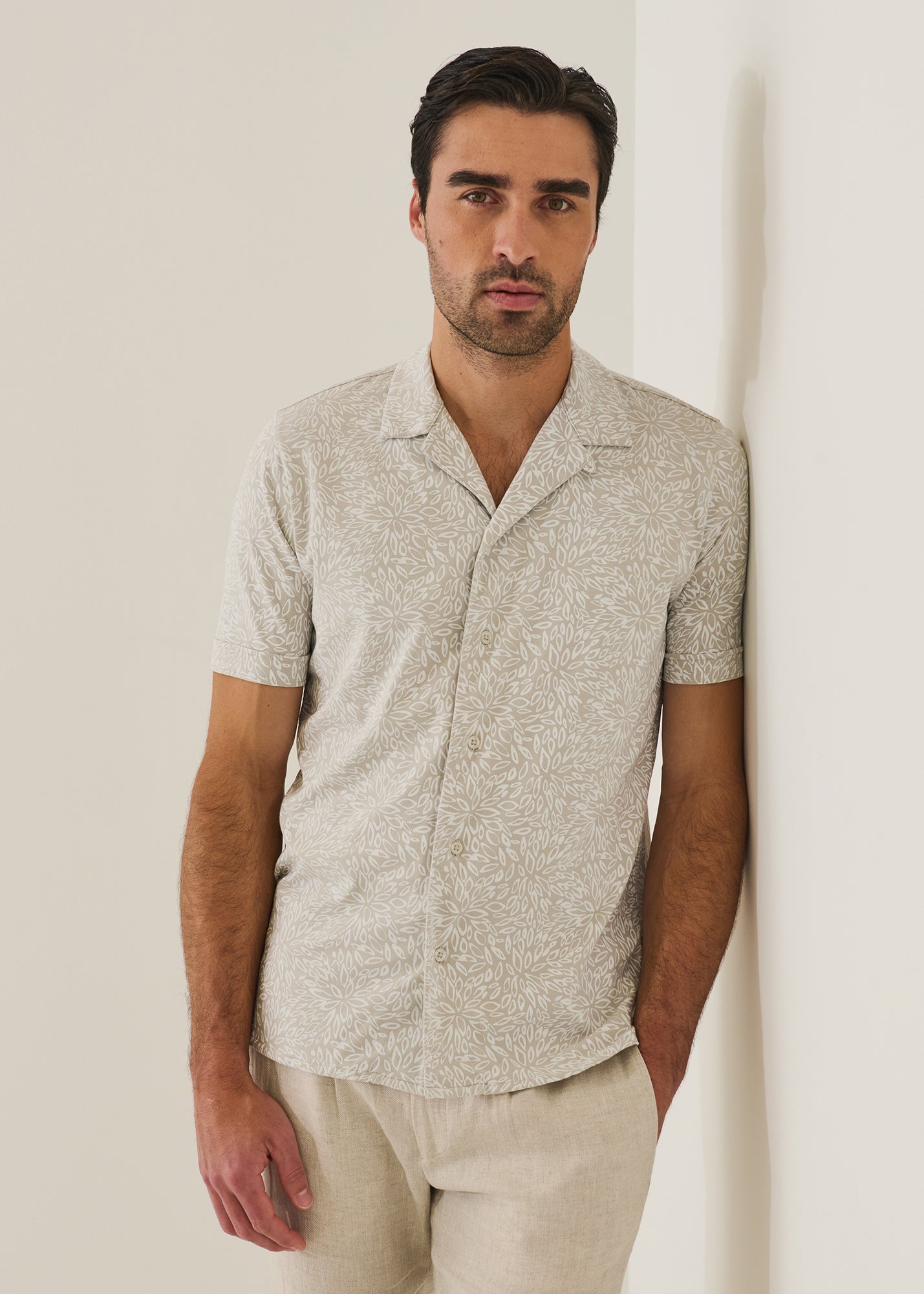 Pima Cotton Stretch Tropical Print Camp Collar Shirt - PATRICK ASSARAF