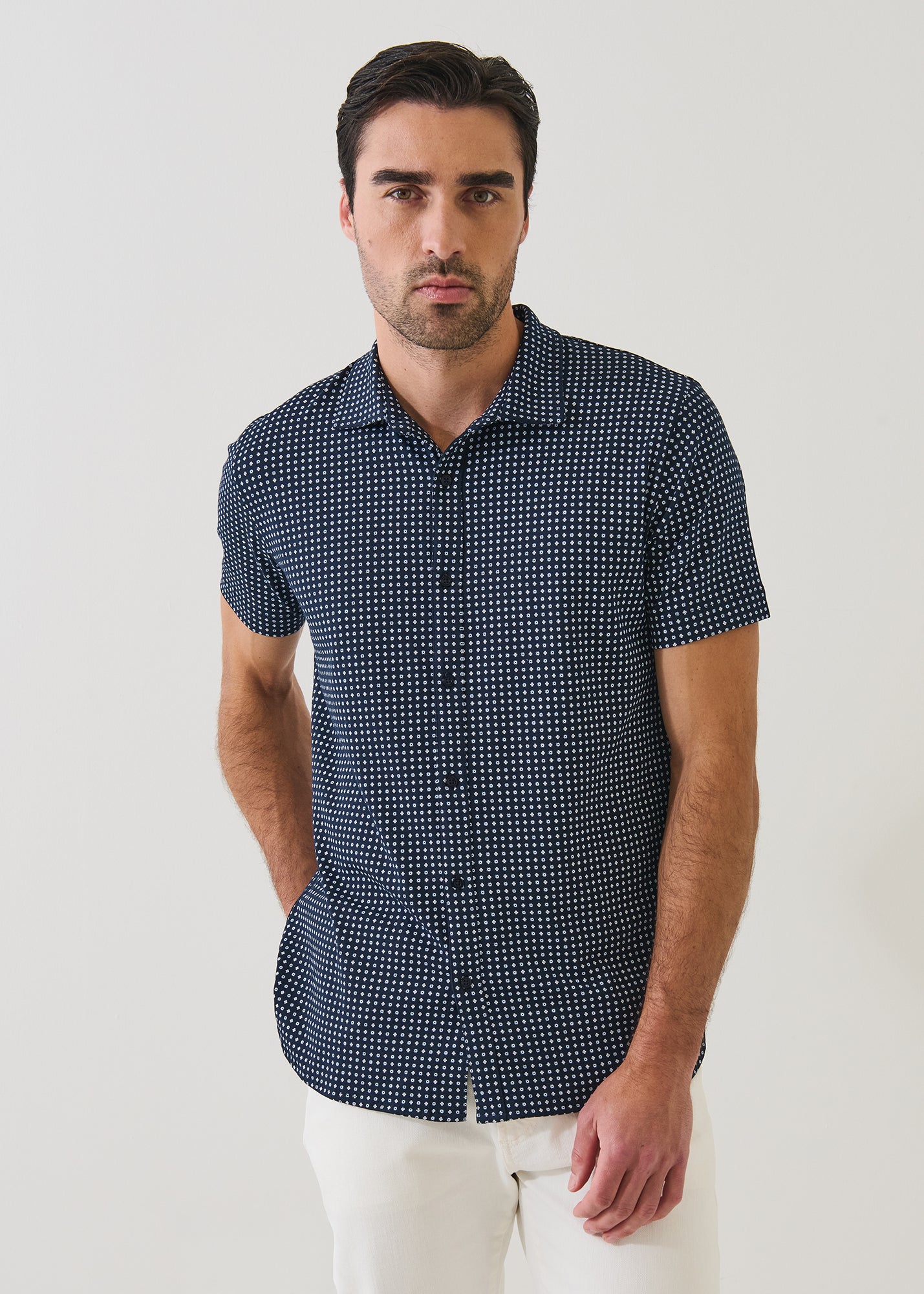 Pima Cotton Stretch Geometric Print Shirt - PATRICK ASSARAF