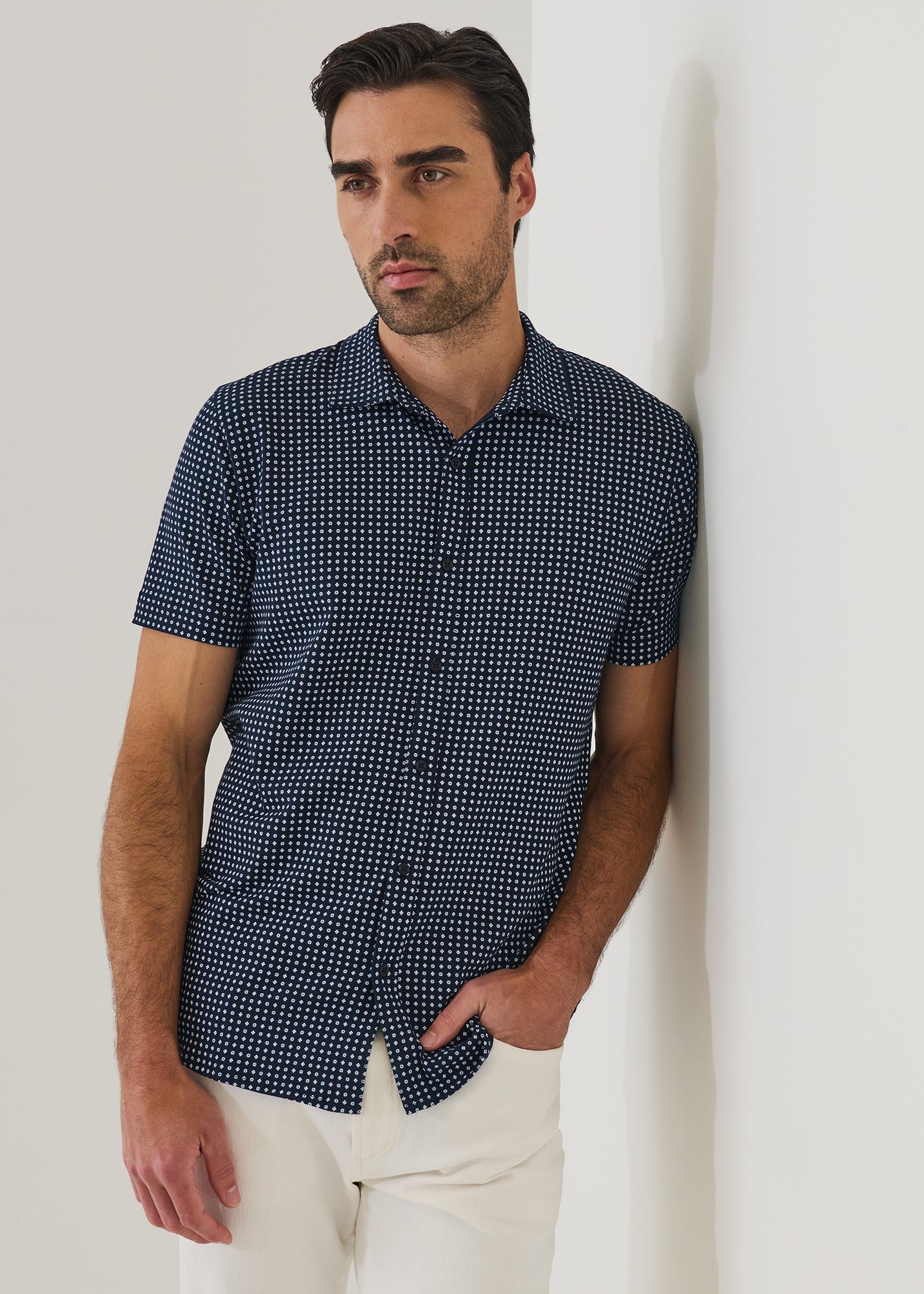 Pima Cotton Stretch Geometric Print Shirt - PATRICK ASSARAF