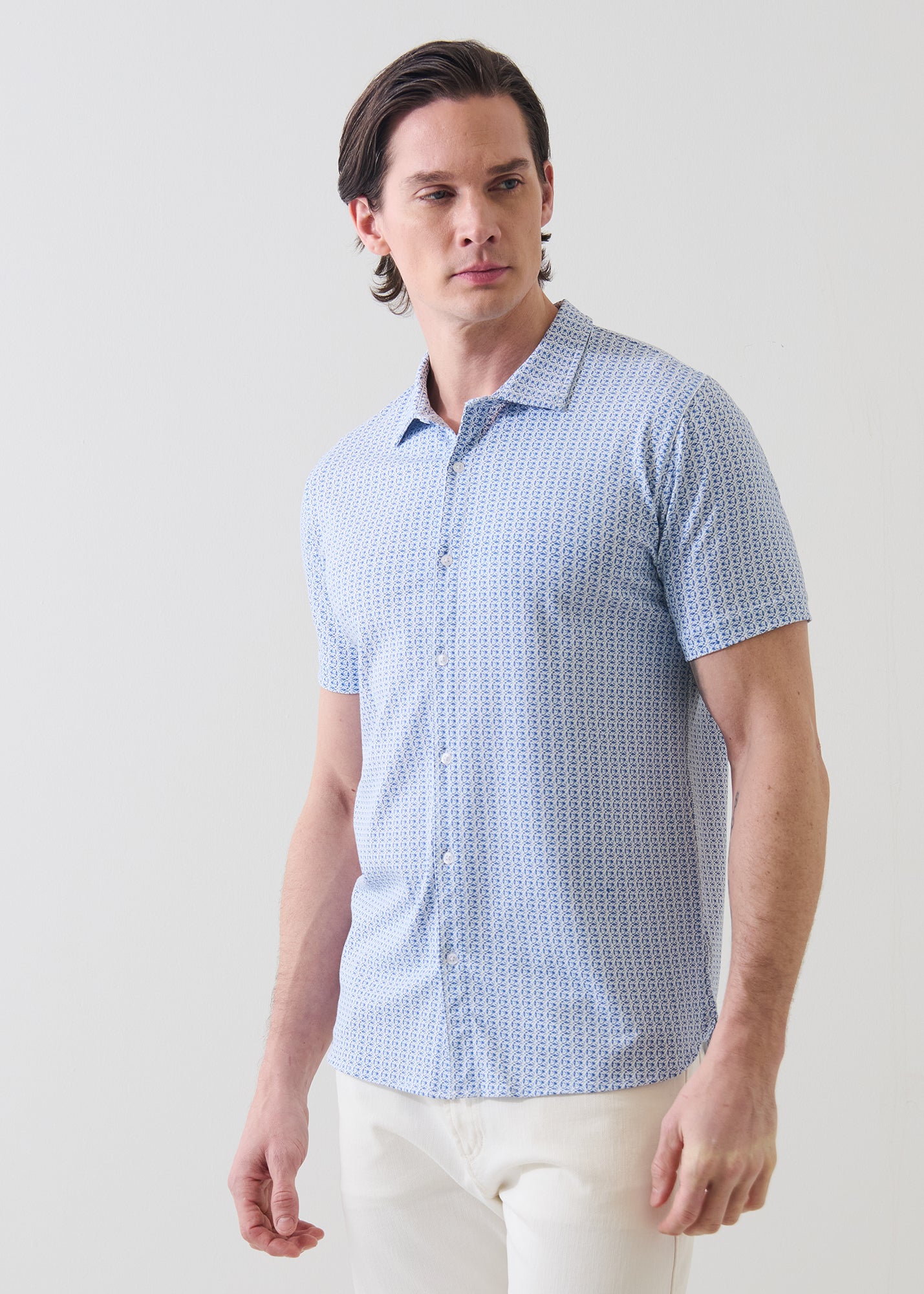 Pima Cotton Stretch Mini Geometric Print Shirt - PATRICK ASSARAF