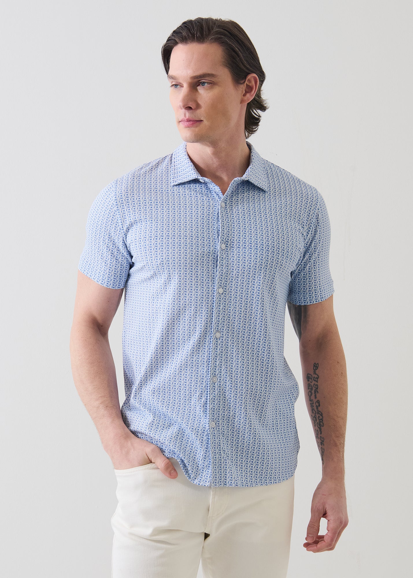 Pima Cotton Stretch Mini Geometric Print Shirt - PATRICK ASSARAF