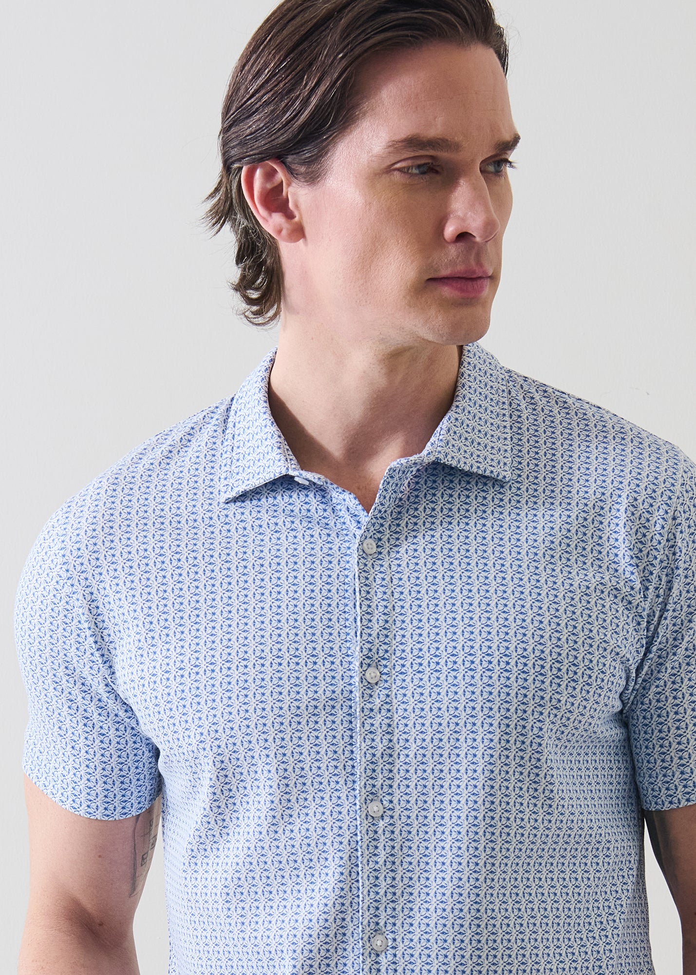 Pima Cotton Stretch Mini Geometric Print Shirt - PATRICK ASSARAF