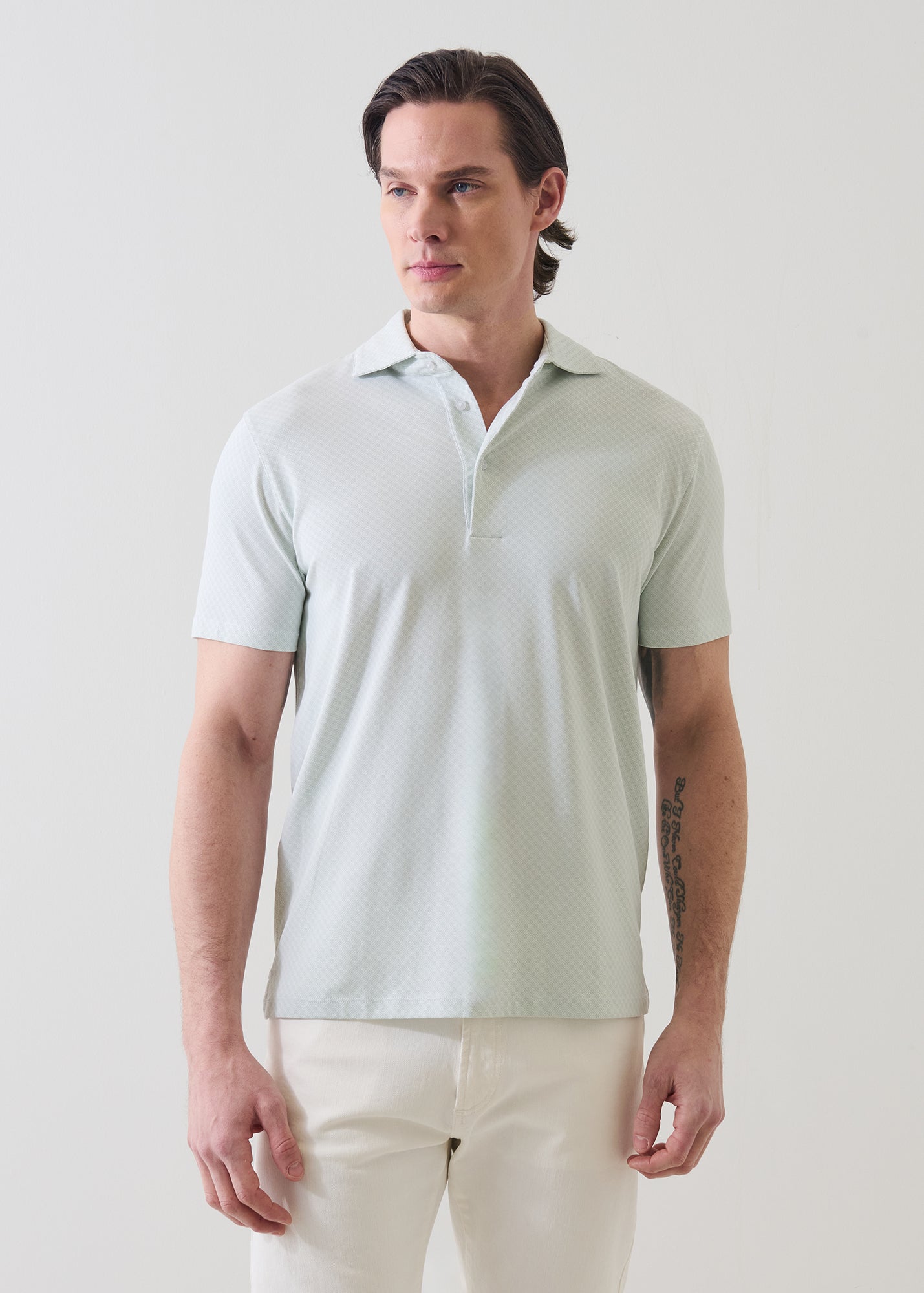 Pima Cotton Stretch Micro Geometric Print Polo - PATRICK ASSARAF