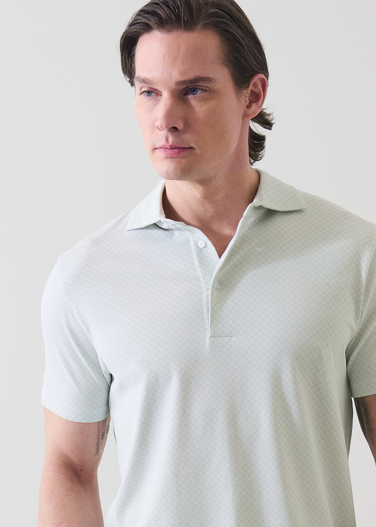 Pima Cotton Stretch Micro Geometric Print Polo - PATRICK ASSARAF