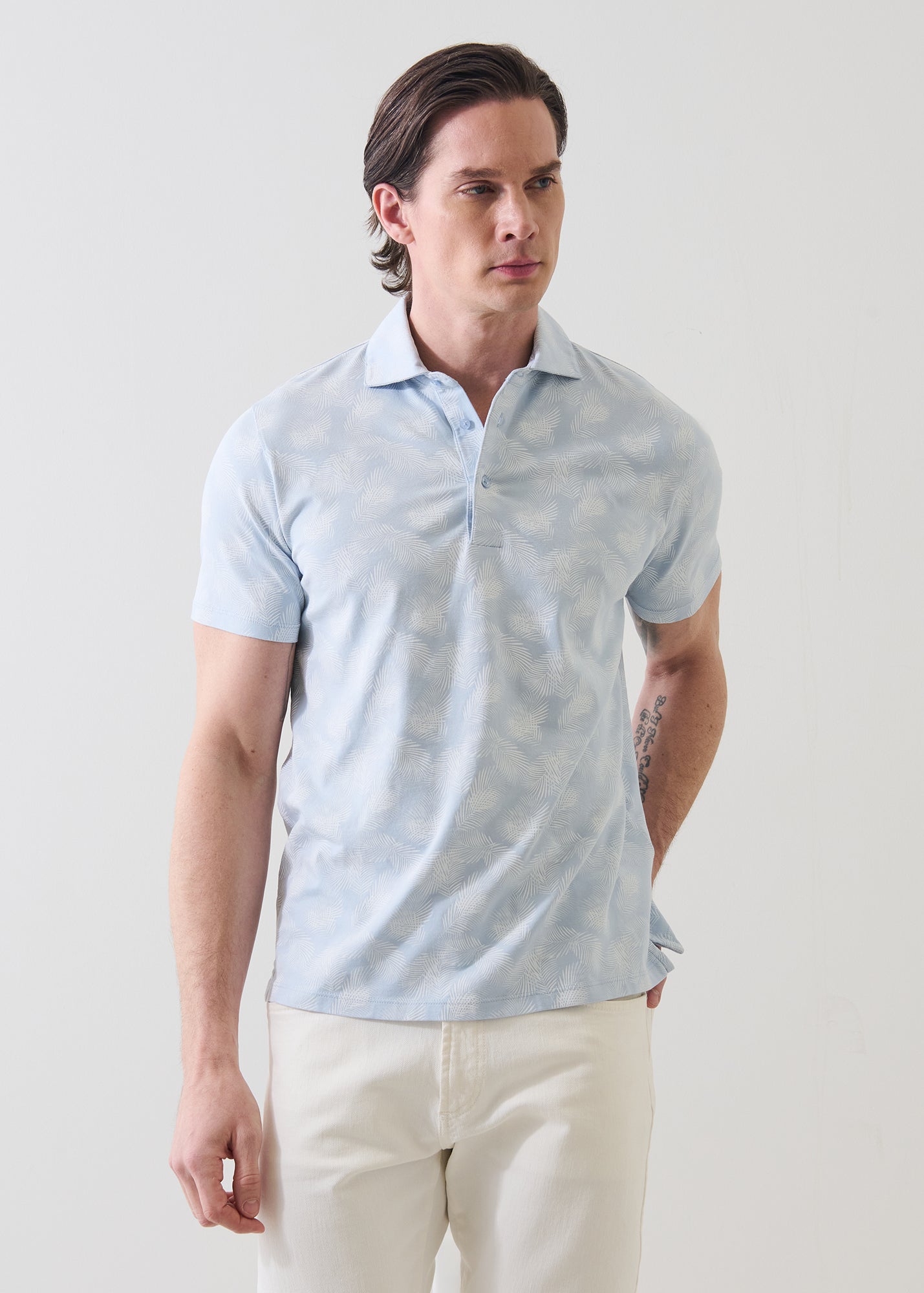 Pima Cotton Stretch Tropical Leaf Print Polo - PATRICK ASSARAF
