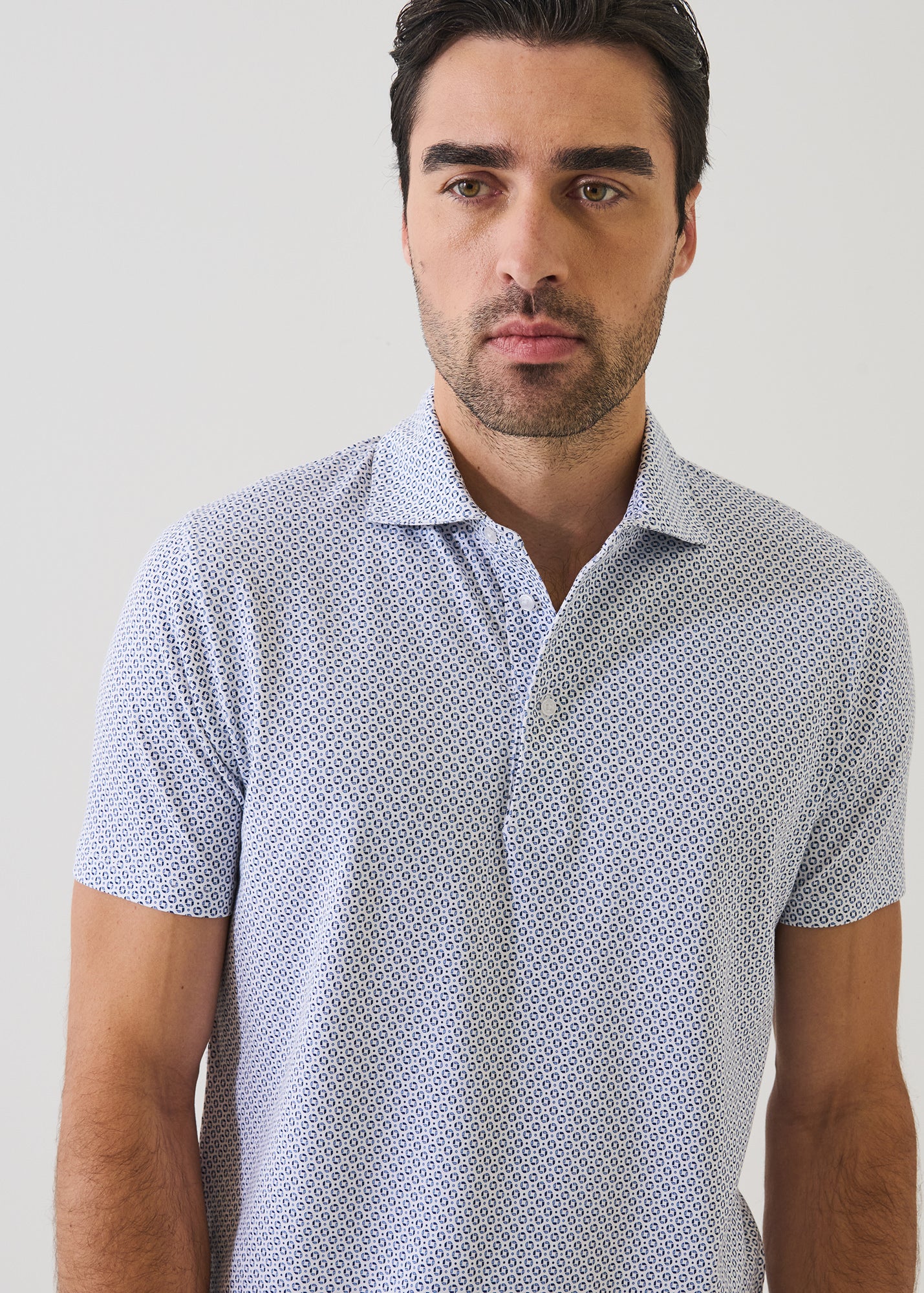 Pima Cotton Stretch Micro Geometric Print Polo