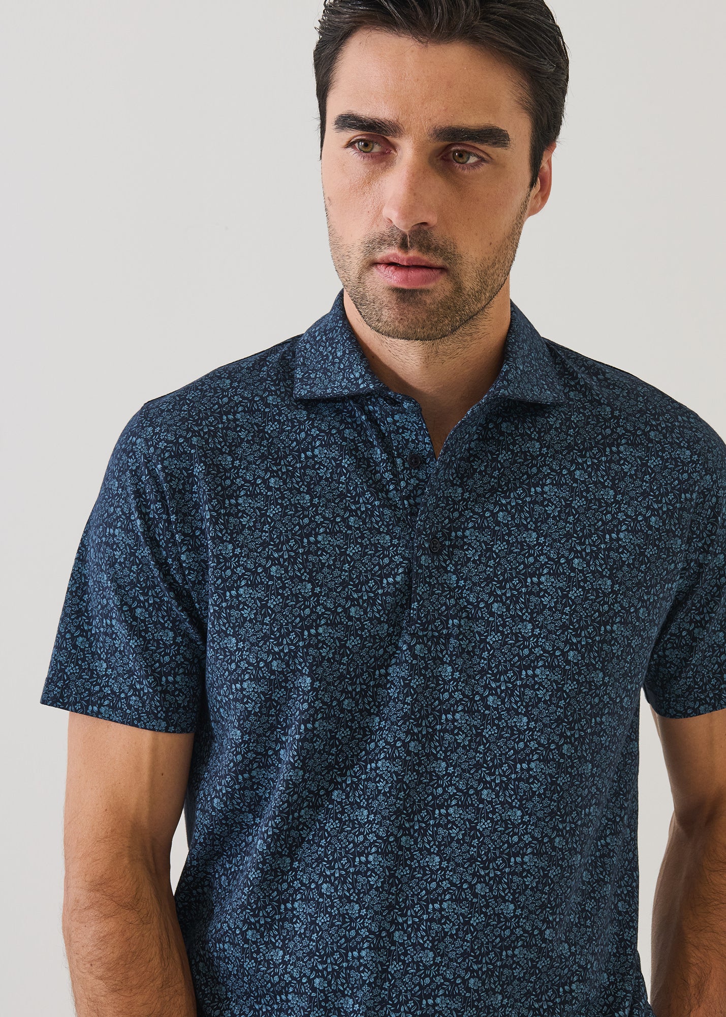 Pima Cotton Stretch Micro Floral Print Polo