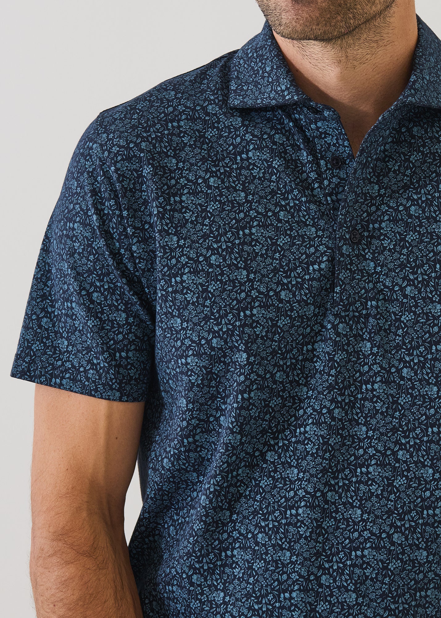 Pima Cotton Stretch Micro Floral Print Polo