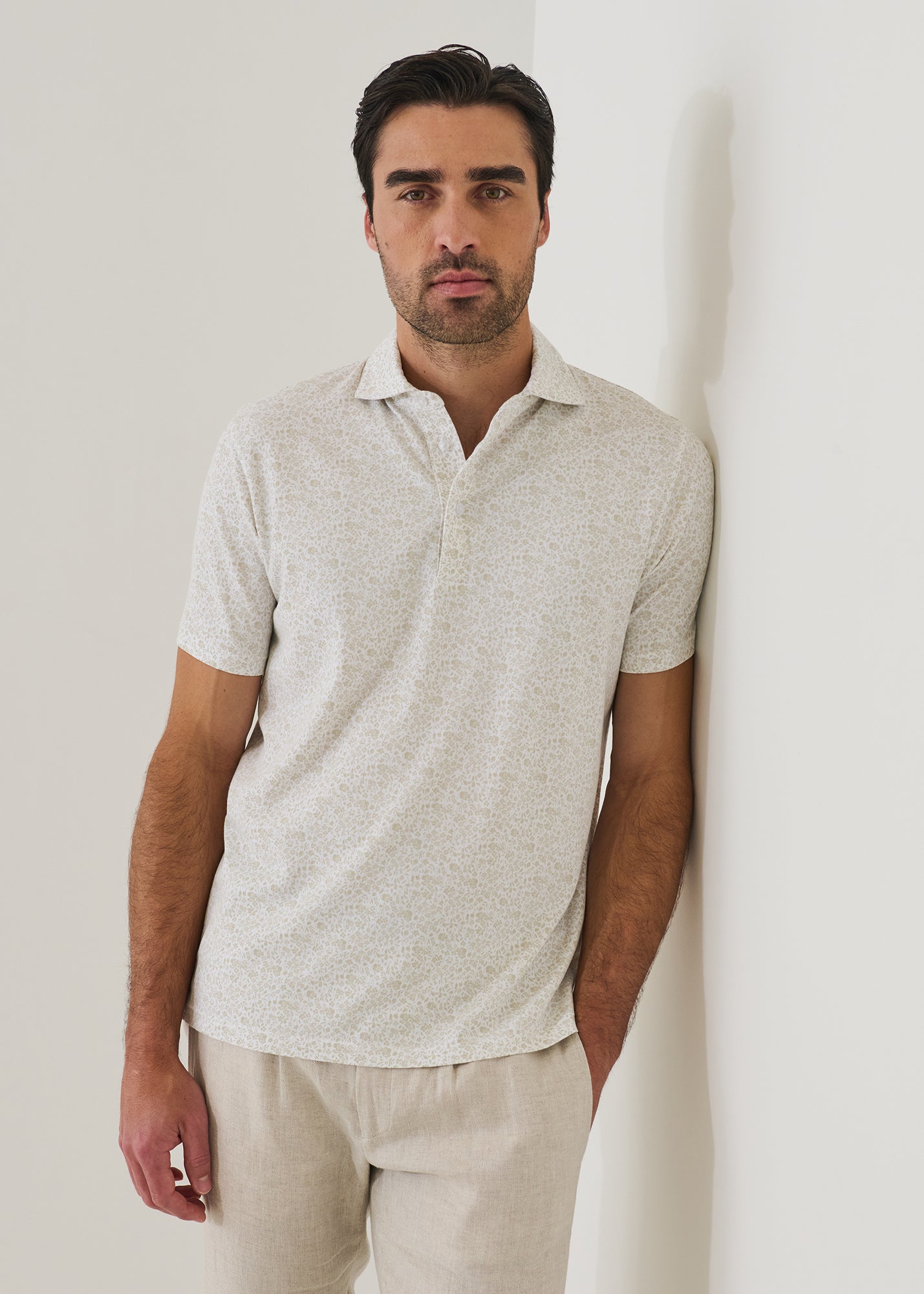 Pima Cotton Stretch Micro Floral Print Polo - PATRICK ASSARAF