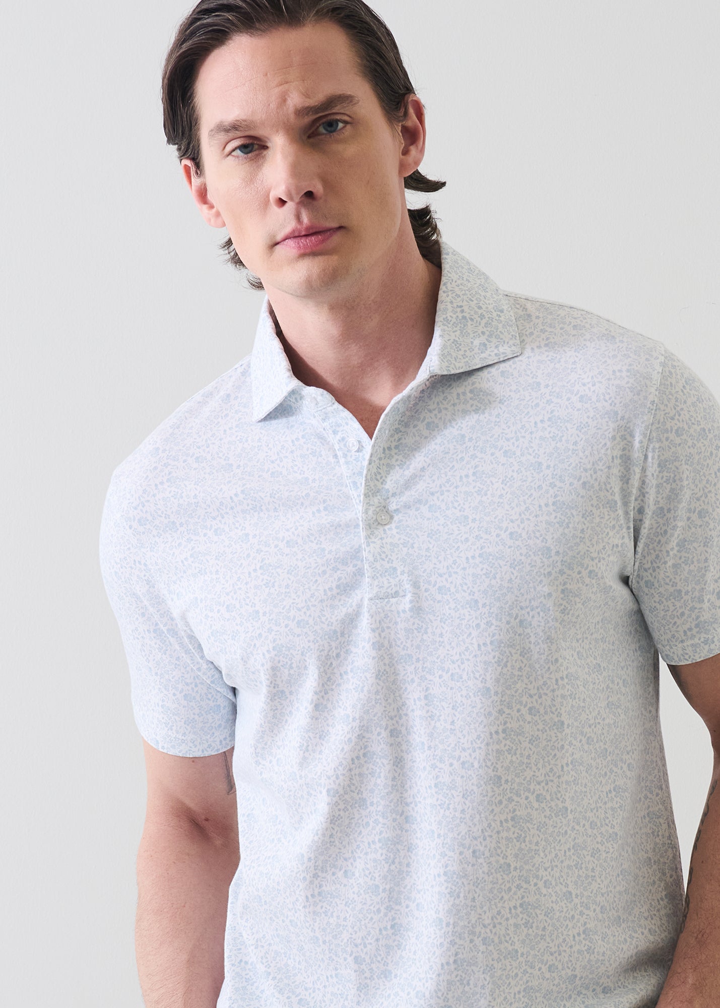 Pima Cotton Stretch Micro Floral Print Polo - PATRICK ASSARAF