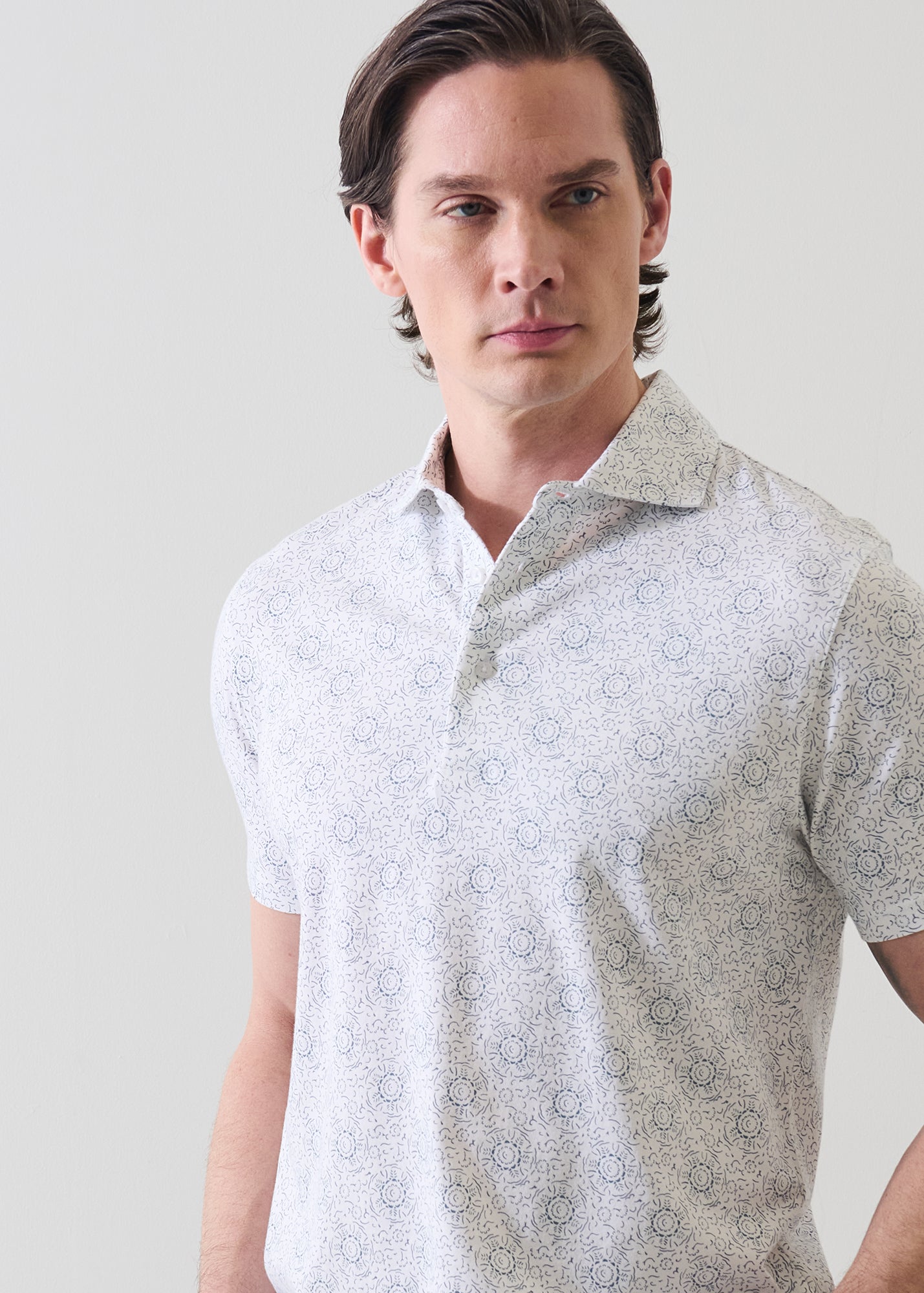 Pima Cotton Stretch Abstract Print Polo - PATRICK ASSARAF