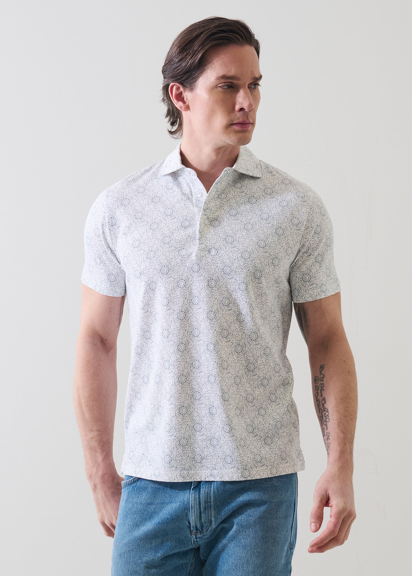 Pima Cotton Stretch Abstract Print Polo - PATRICK ASSARAF