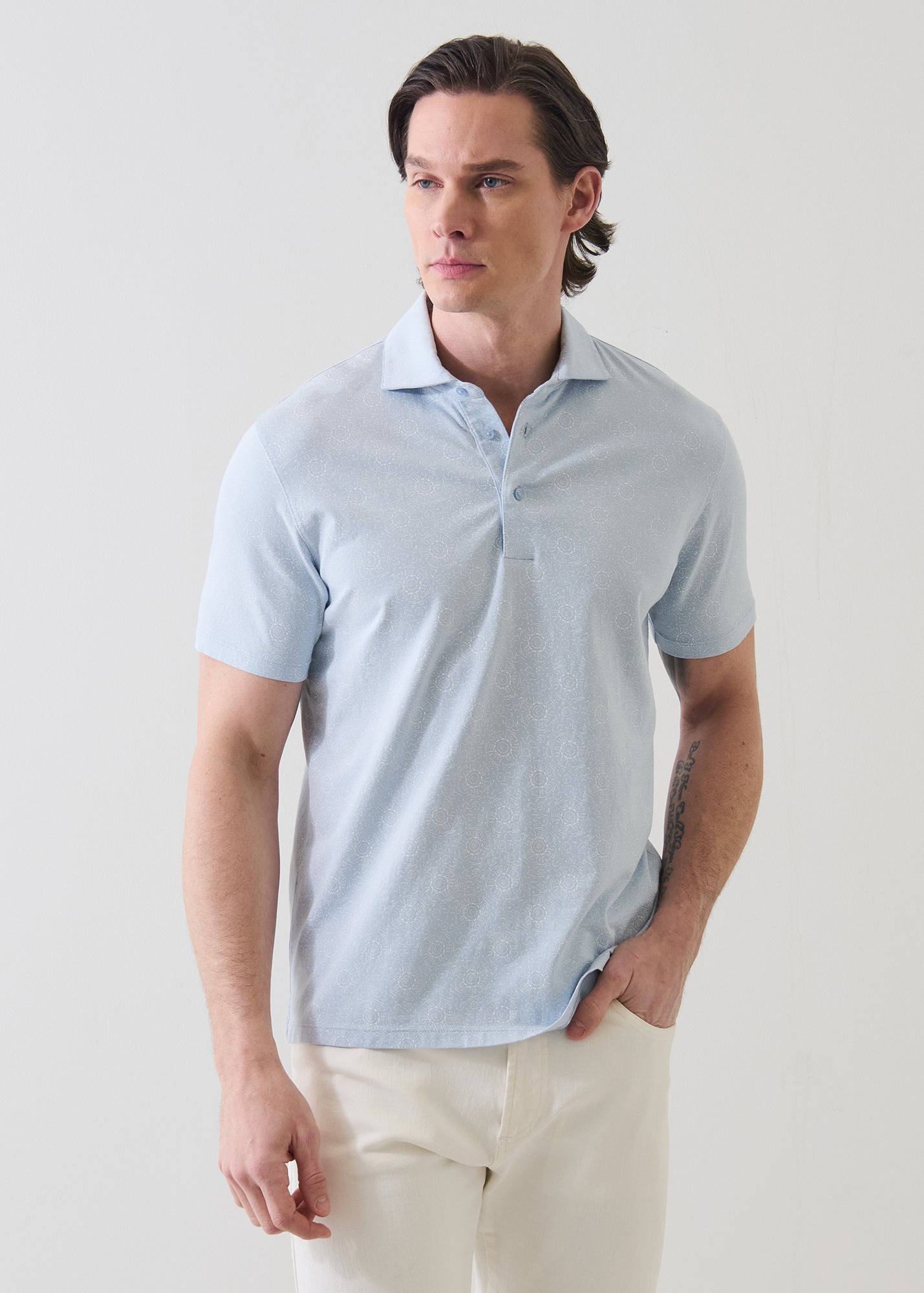 Pima Cotton Stretch Abstract Print Polo - PATRICK ASSARAF