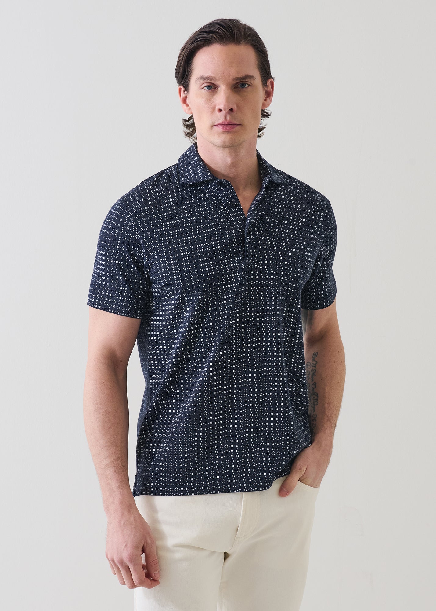Pima Cotton Stretch Micro Geometric Print Polo - PATRICK ASSARAF