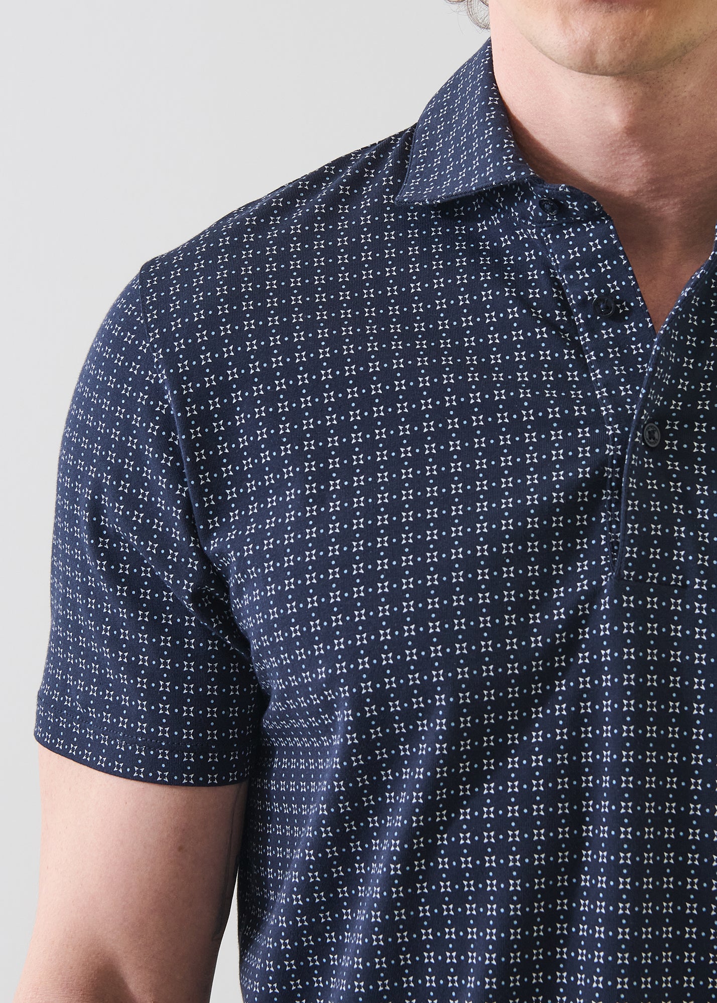 Pima Cotton Stretch Micro Geometric Print Polo - PATRICK ASSARAF