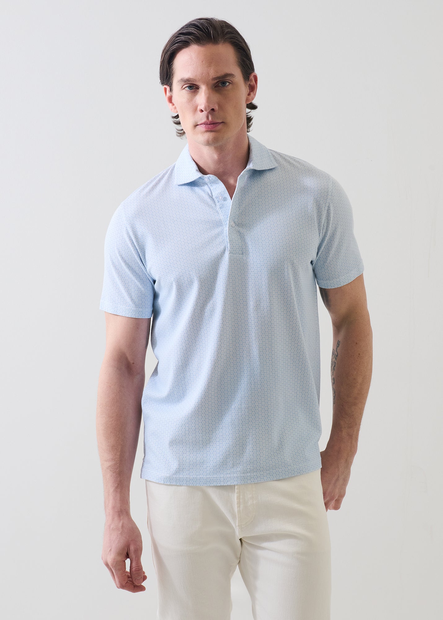 Pima Cotton Stretch Micro Geometric Print Polo - PATRICK ASSARAF