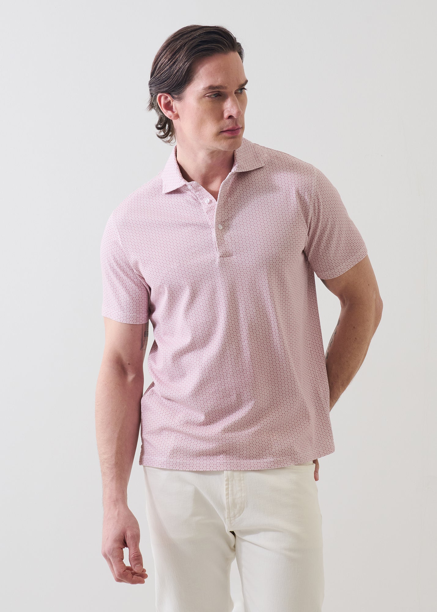 Pima Cotton Stretch Micro Geometric Print Polo - PATRICK ASSARAF