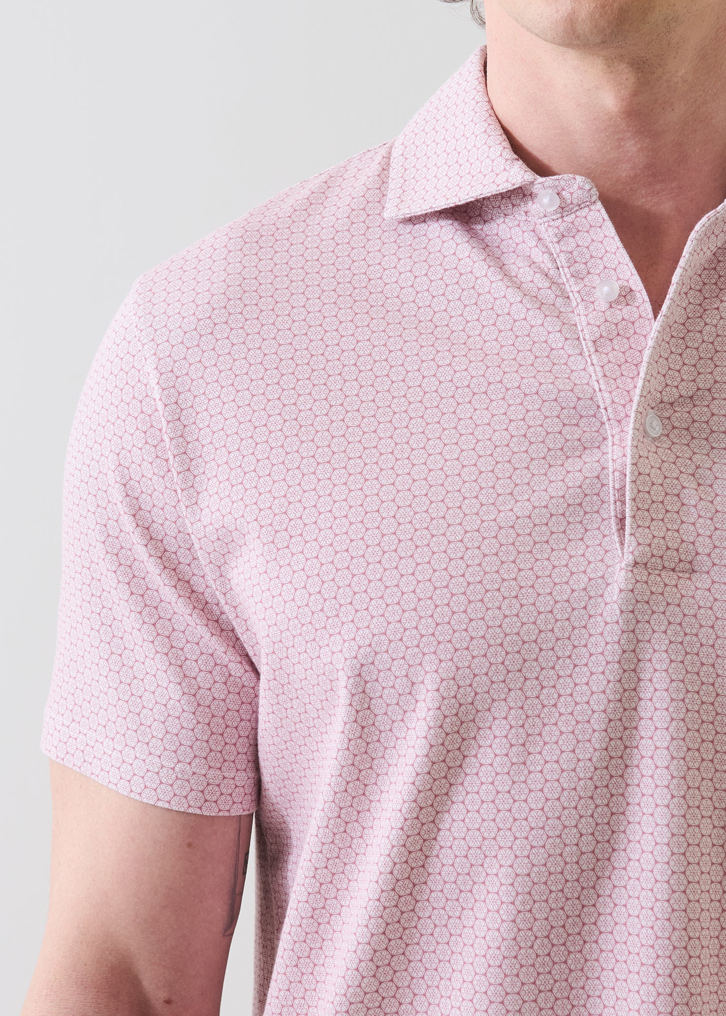 Pima Cotton Stretch Micro Geometric Print Polo - PATRICK ASSARAF