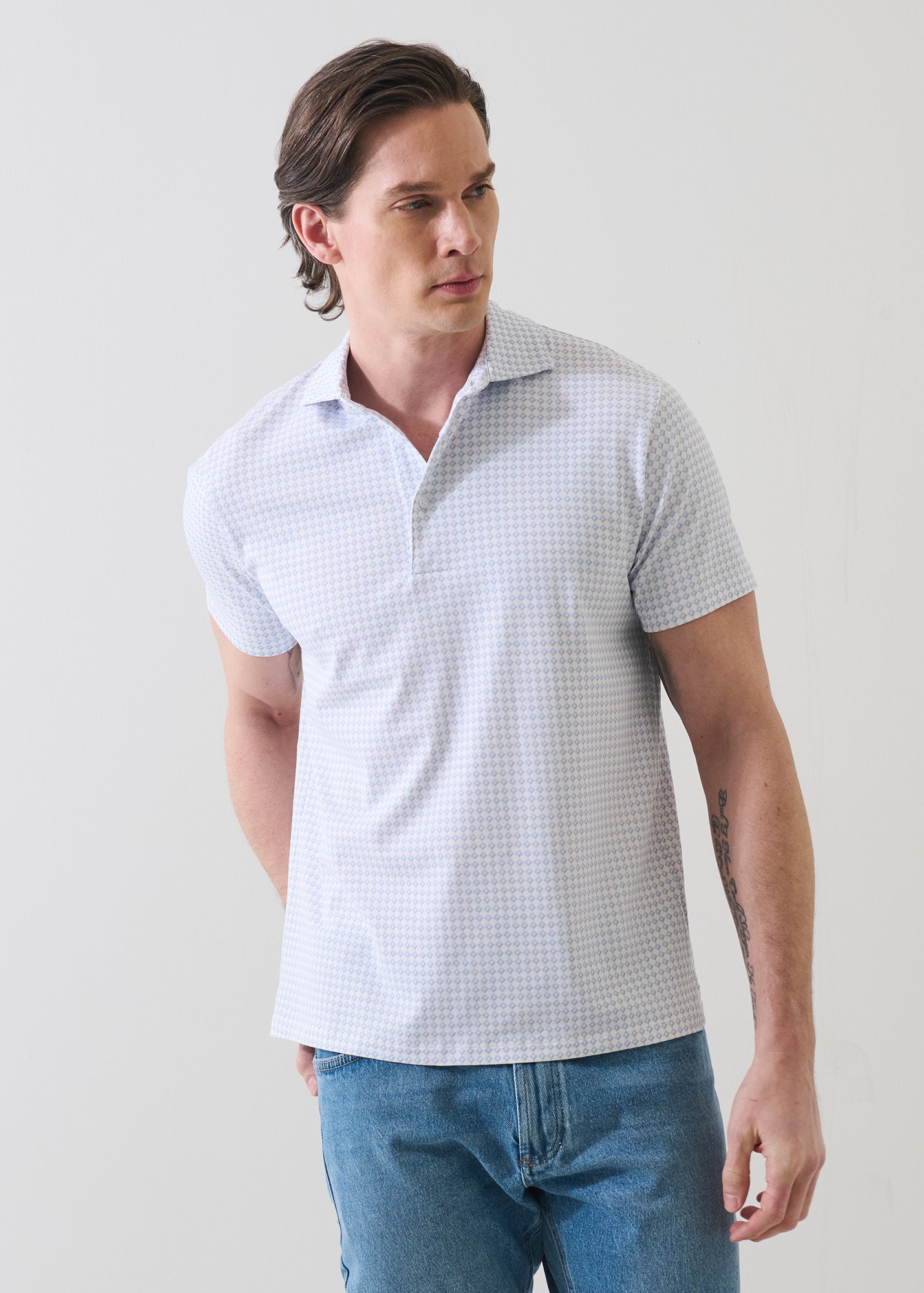 Pima Cotton Stretch  Micro Geometric Print Polo - PATRICK ASSARAF